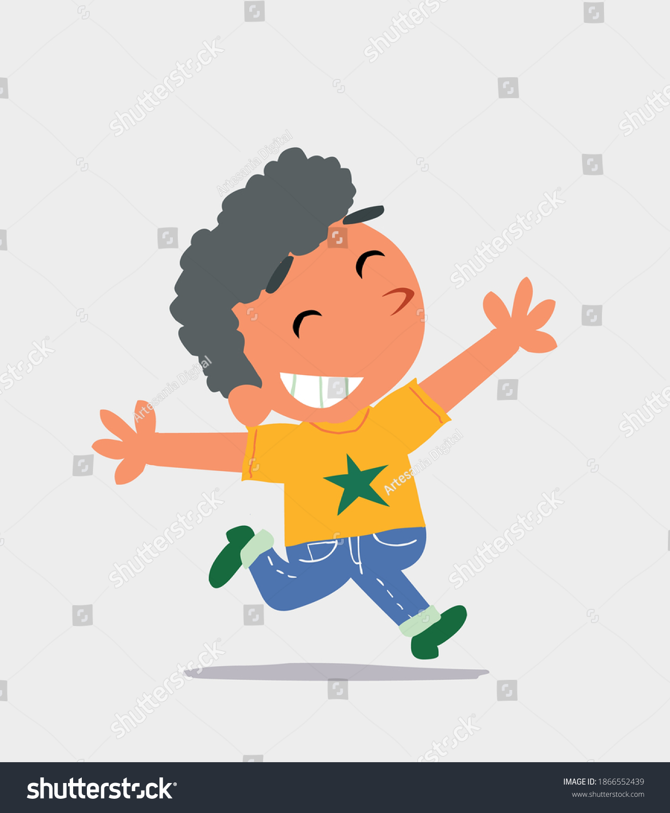 Cartoon Little Boy On Jeans Running Stock Vector (Royalty Free ...