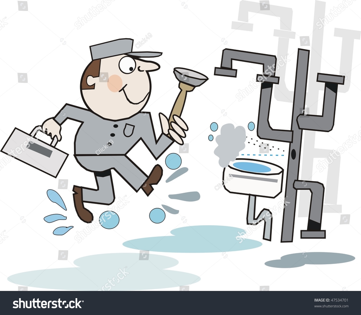 Cartoon Plumber Running Fix Leaking Pipe Stock Vector 47534701 ...