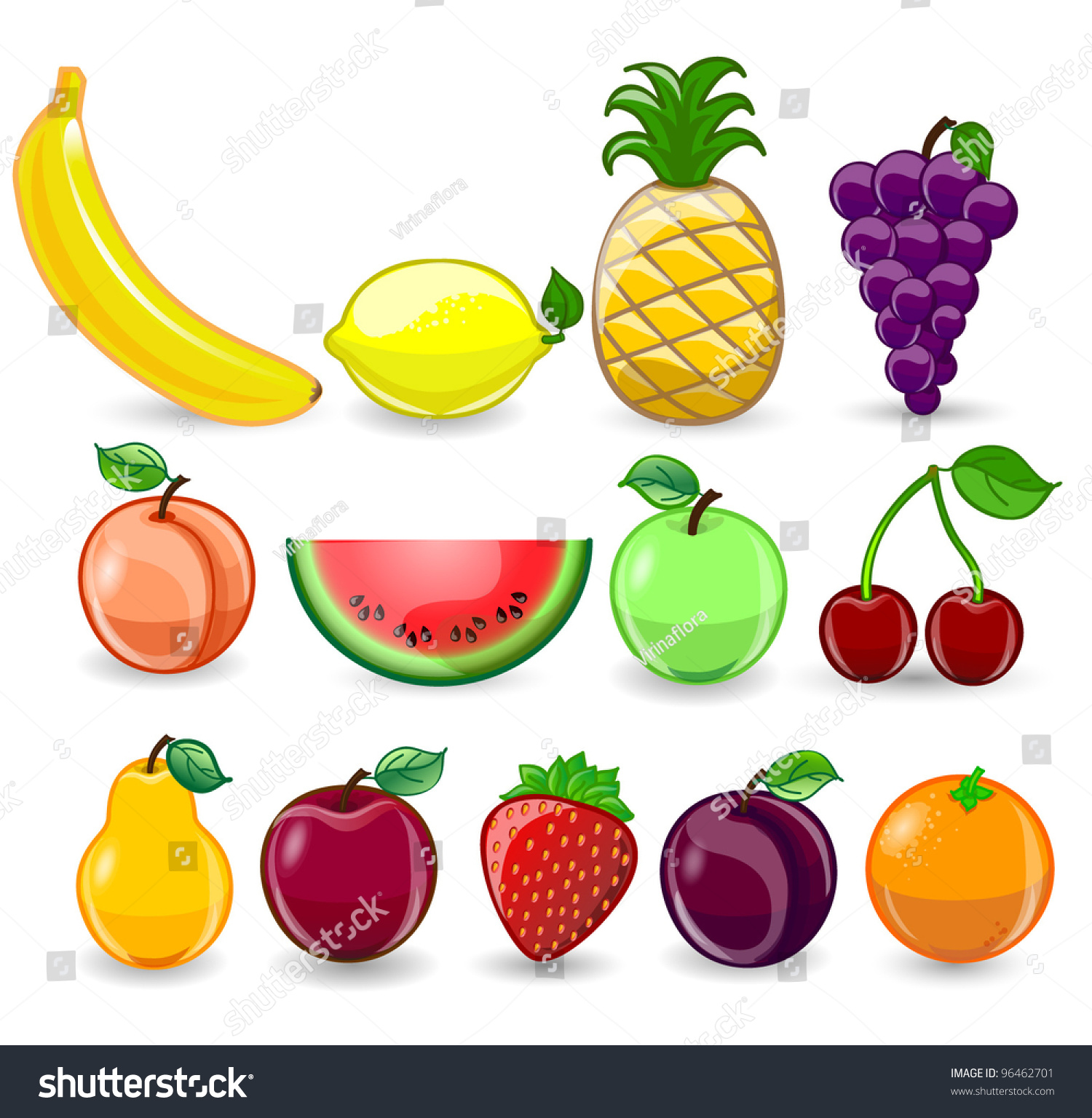 Cartoon Orange Banana Apples Strawberry Pear Stock Vector 96462701 ...