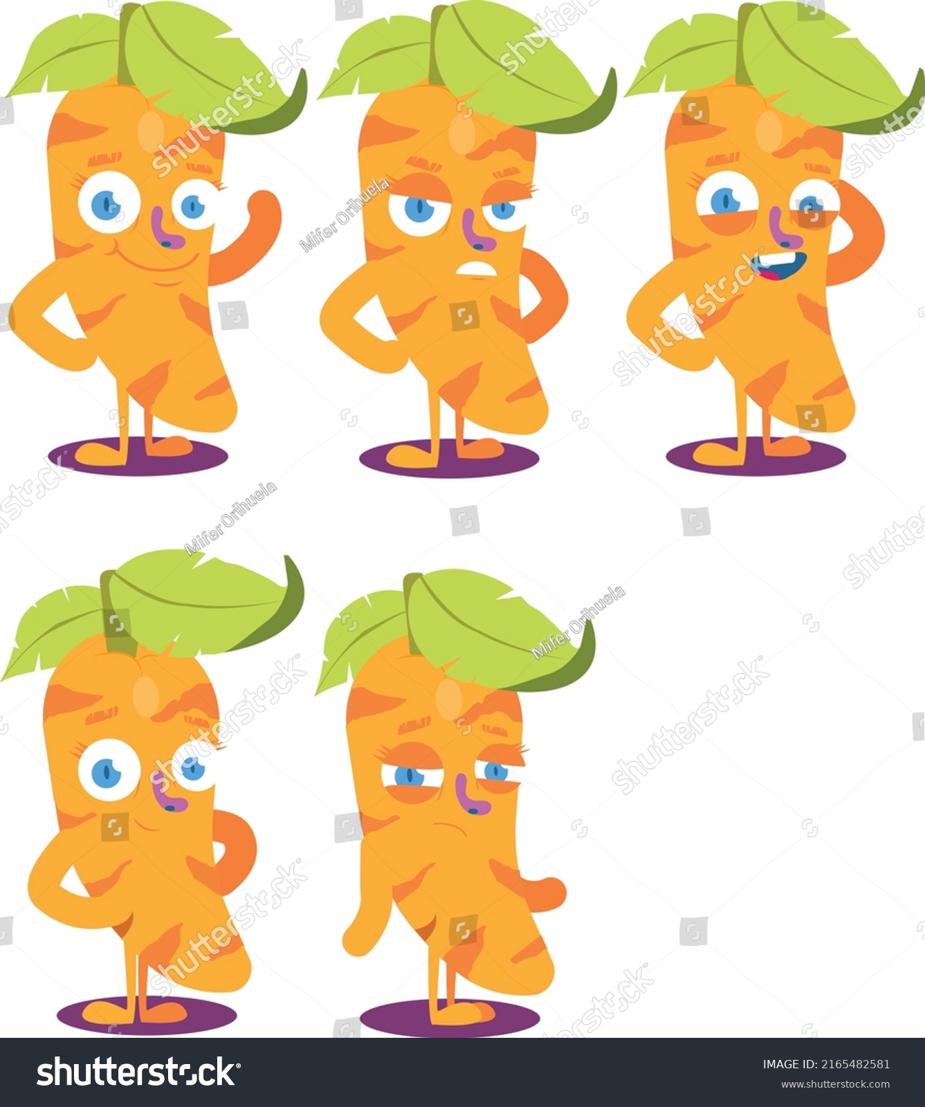 Cartoon Orange Carrot Vector Set Stock Vector (Royalty Free) 2165482581