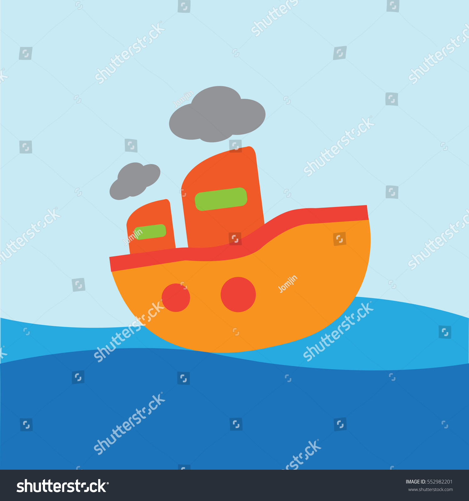 Cartoon Orange Ship Seavector Illustration Stock Vector (royalty Free 