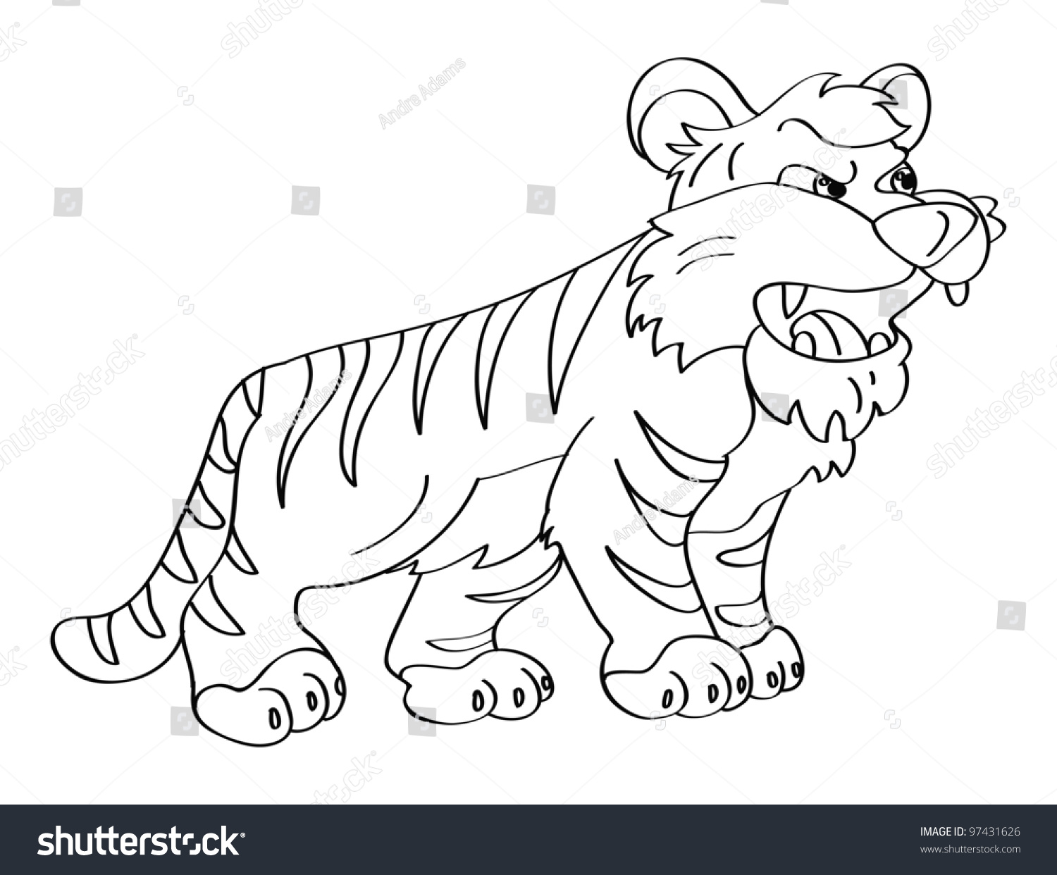 Cartoon Outline Vector Illustration Tiger Roaring Stock Vector 97431626 ...