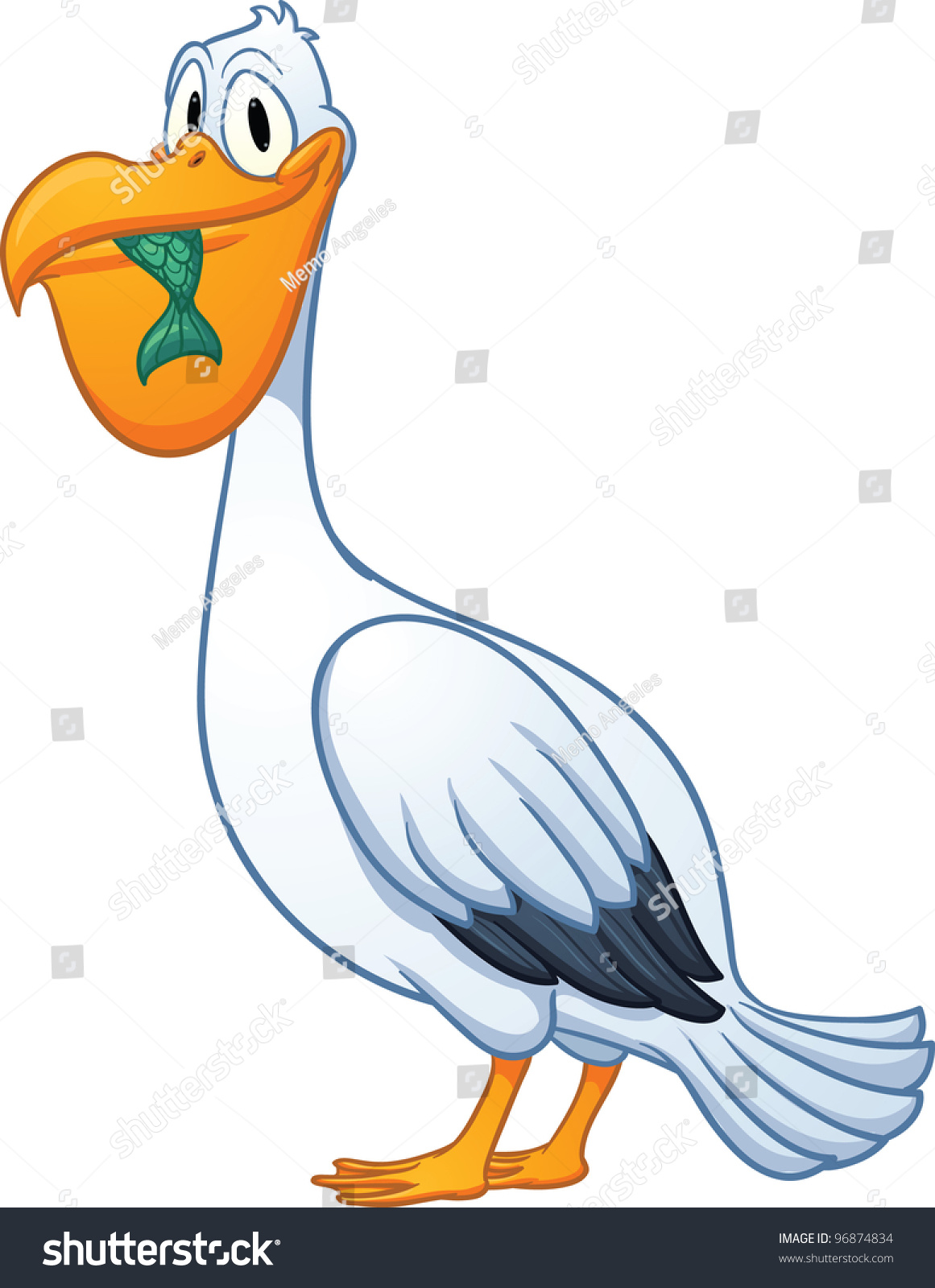 Cartoon Pelican Eating Fish Vector Illustration Stock Vector 96874834 ...