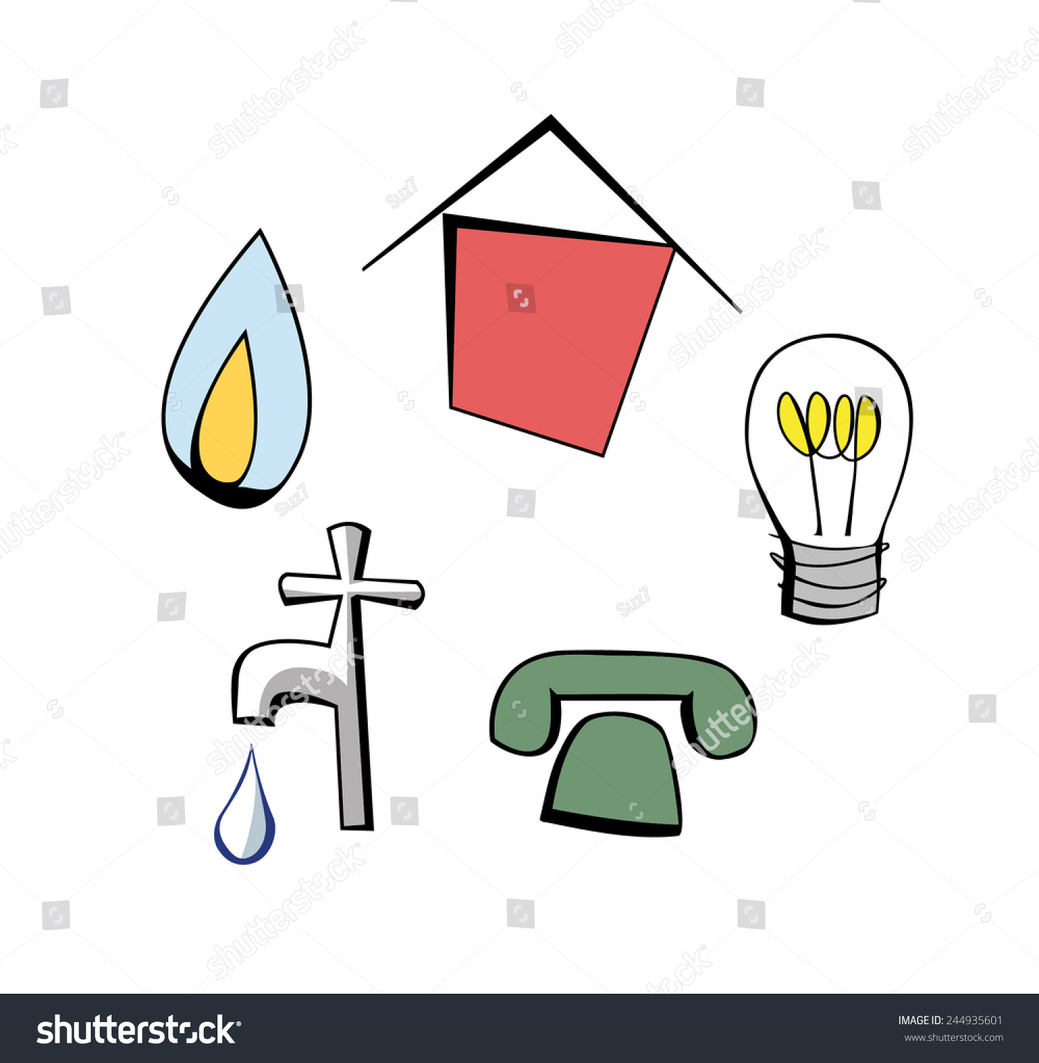 Cartoon Pictures House Gas Flame Light Stock Vector (Royalty Free