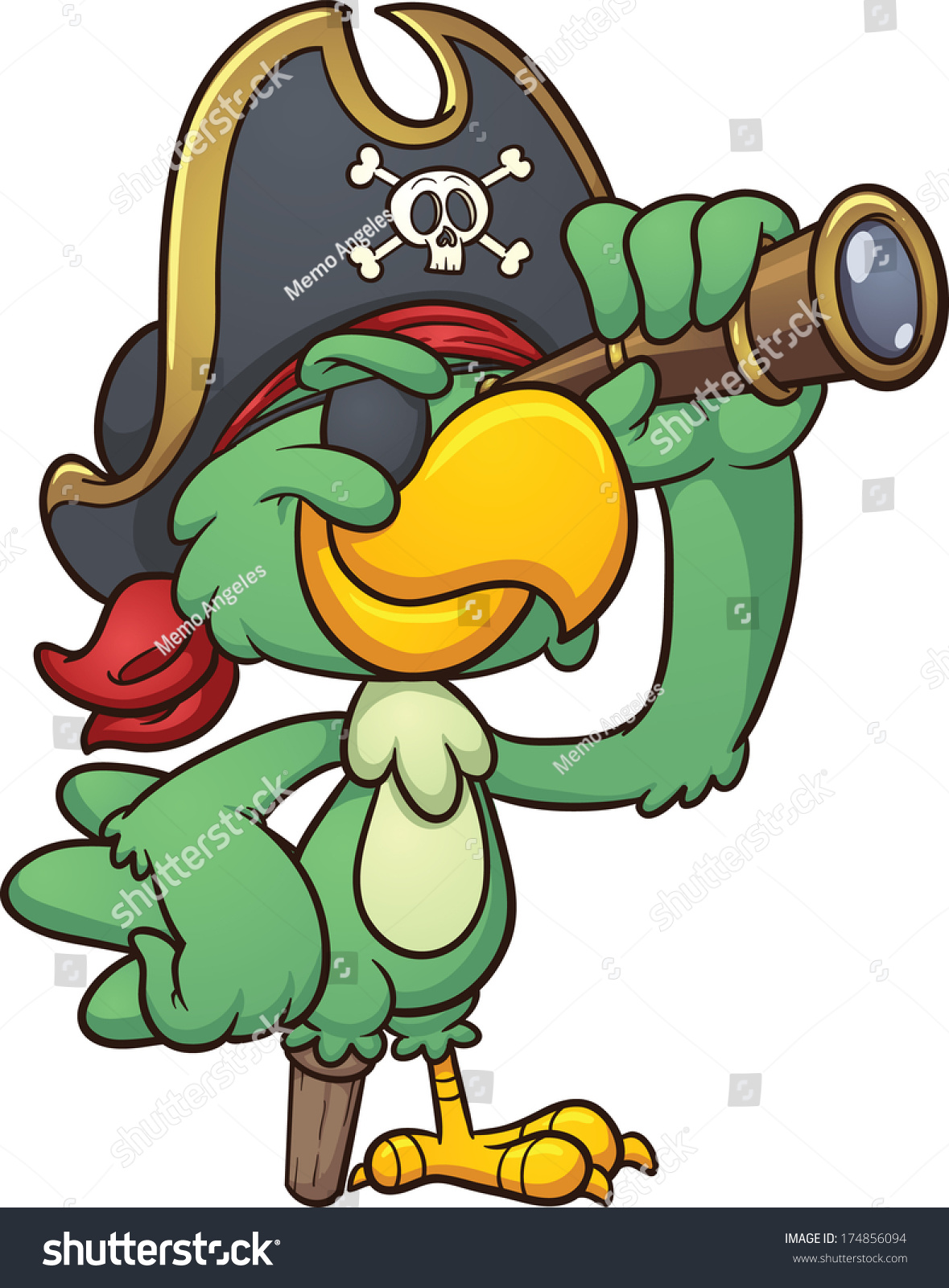 Cartoon Pirate Parrot Looking Through A Spyglass. Vector Clip Art ...