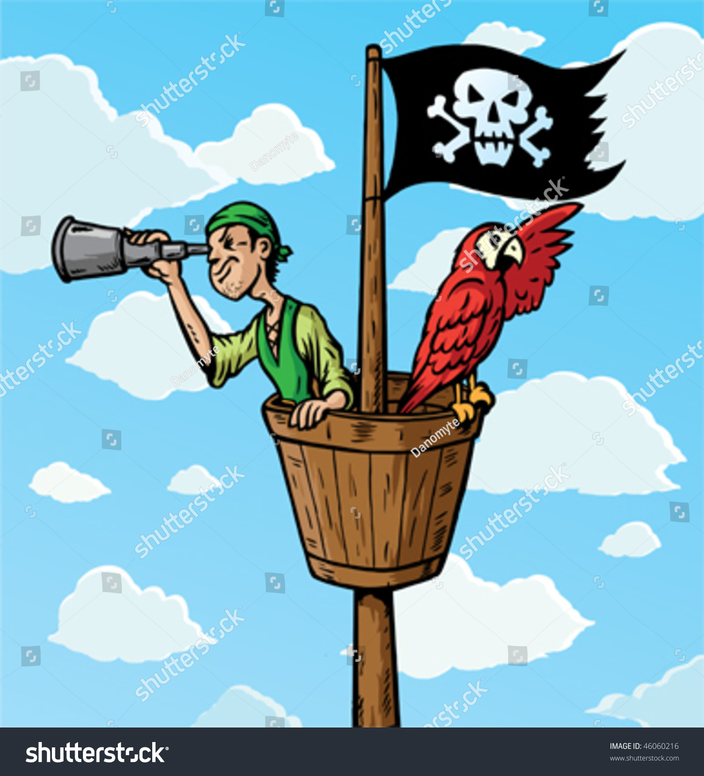 Cartoon Pirate Scout Parrot On Lookout Stock Vector Royalty Free