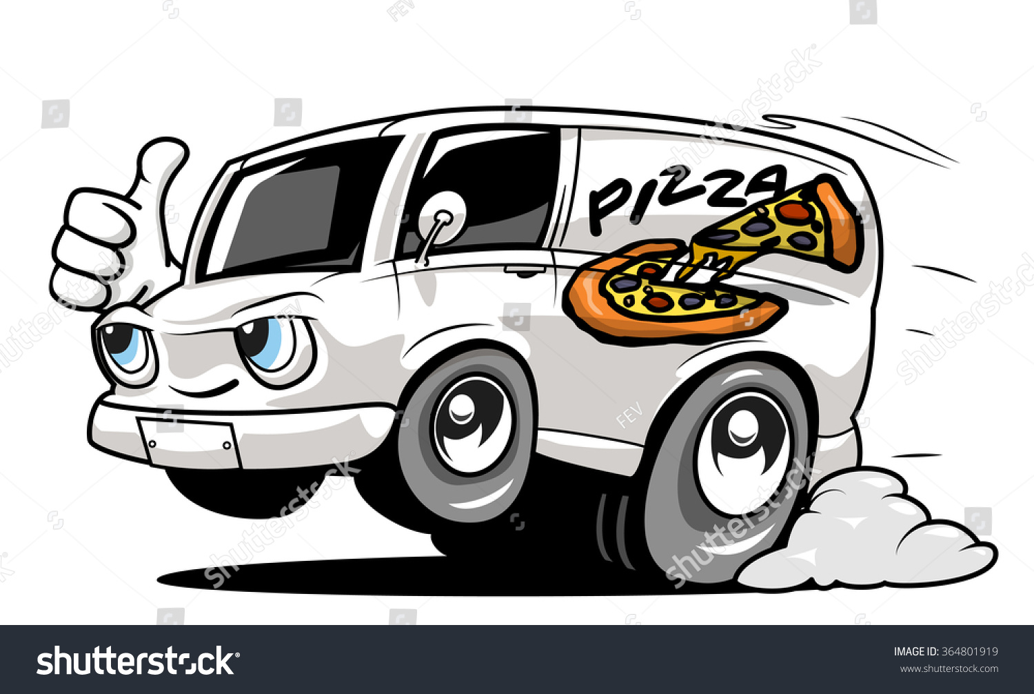 Cartoon Pizza Delivery Car Giving Thumb Stock Vector 364801919