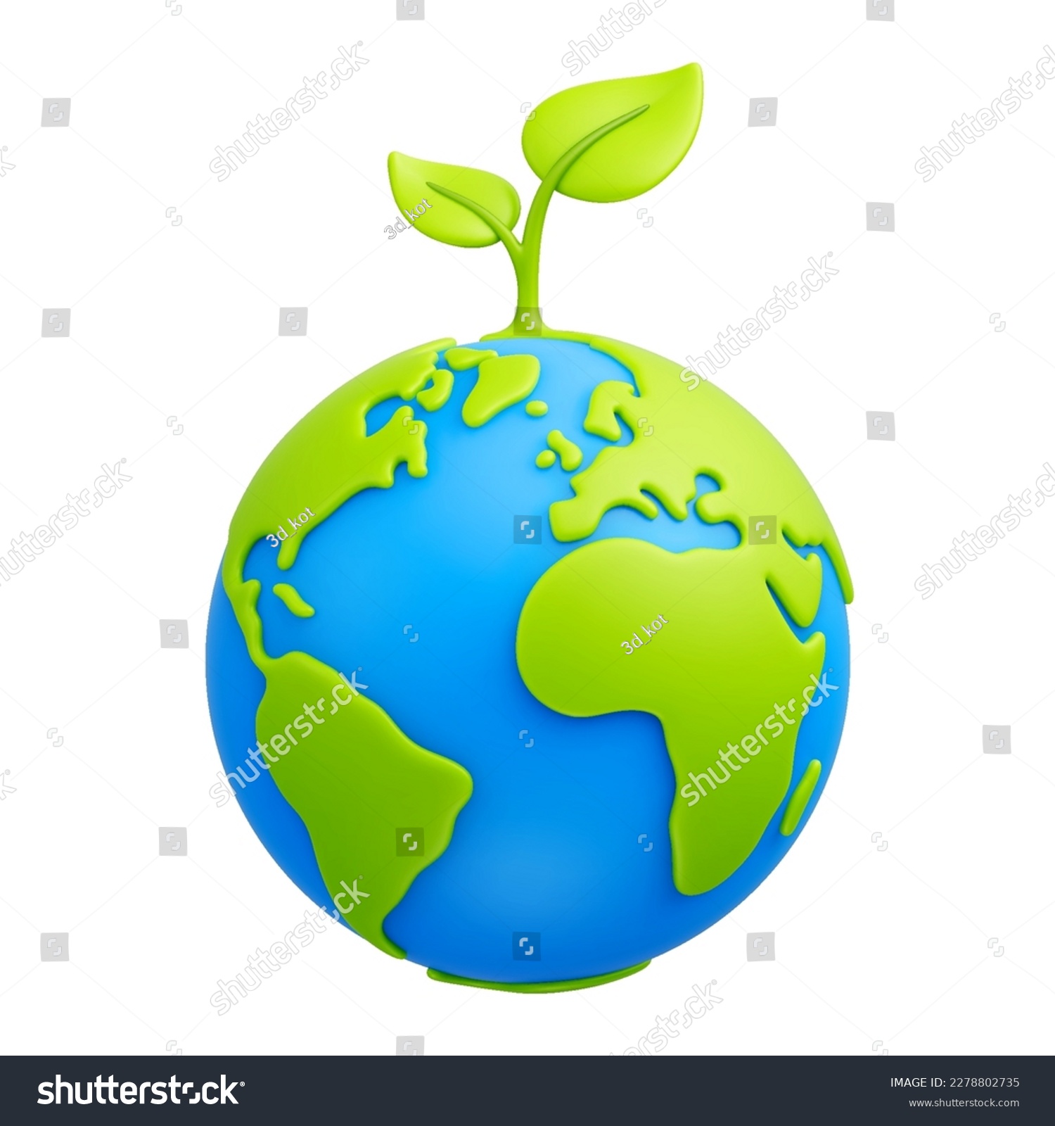 SVG of Cartoon planet Earth with green sprout and leaves 3d vector icon on white background. Earth day, ecology, nature and environment conservation concept. Save green planet concept svg