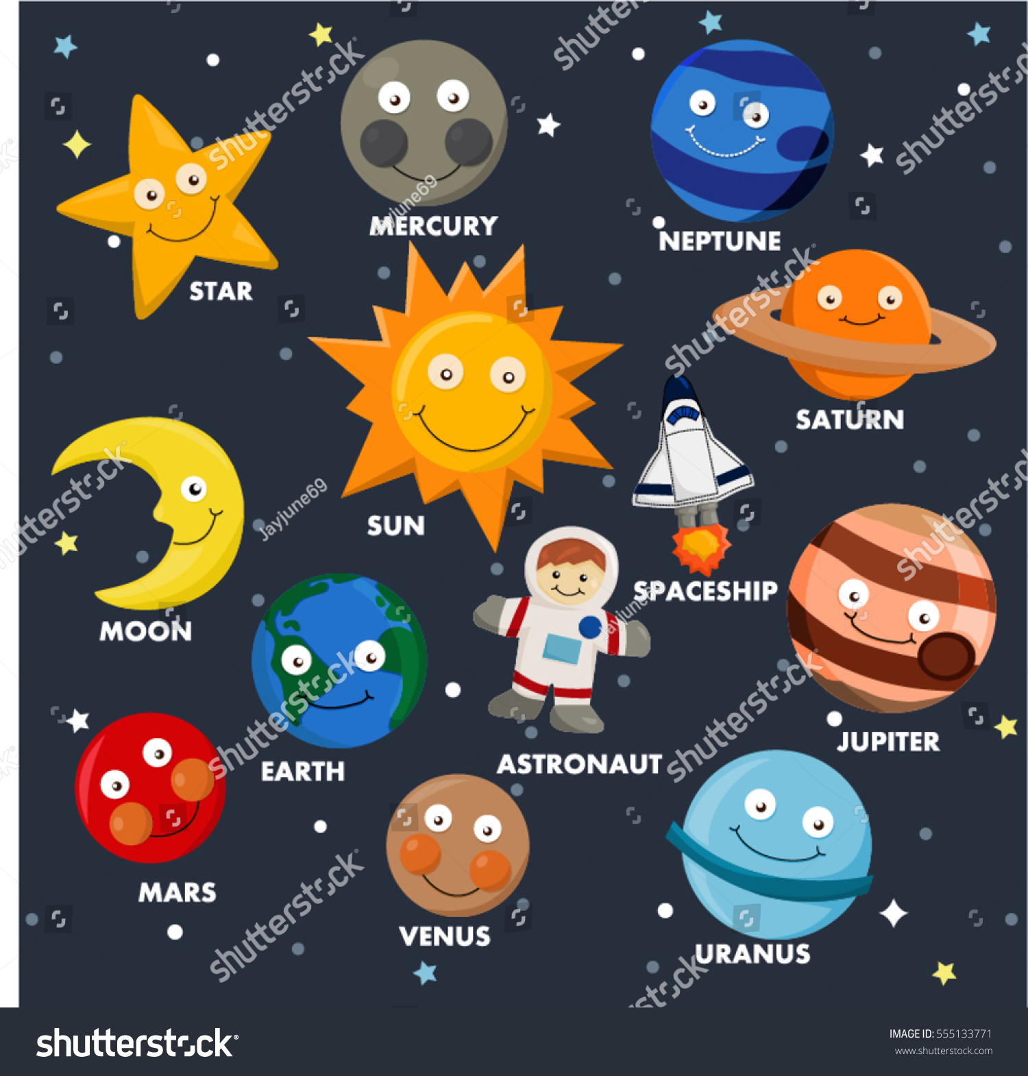 Cartoon Planet Star Mercury Neptune Saturn Stock Vector 555133771 ...