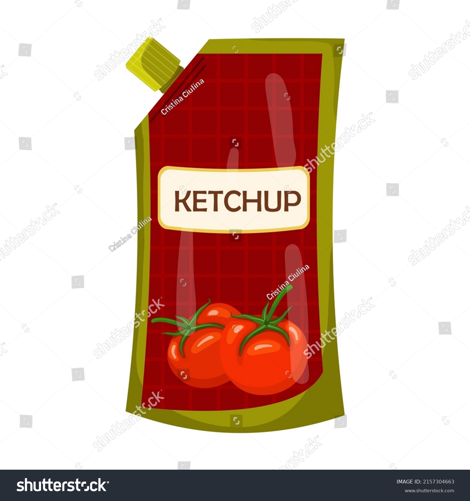 Cartoon Plastic Bag Ketchup Bottle Red Stock Vector (Royalty Free