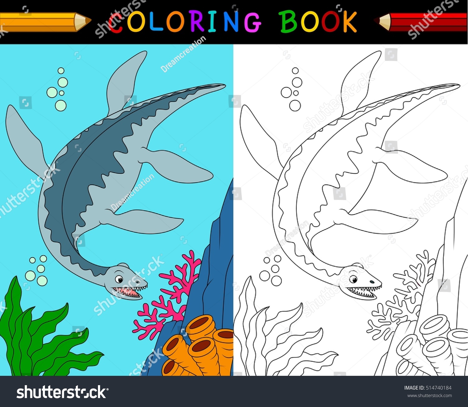 Cartoon Plesiosaurus Coloring Book Stock Vector (Royalty Free ...