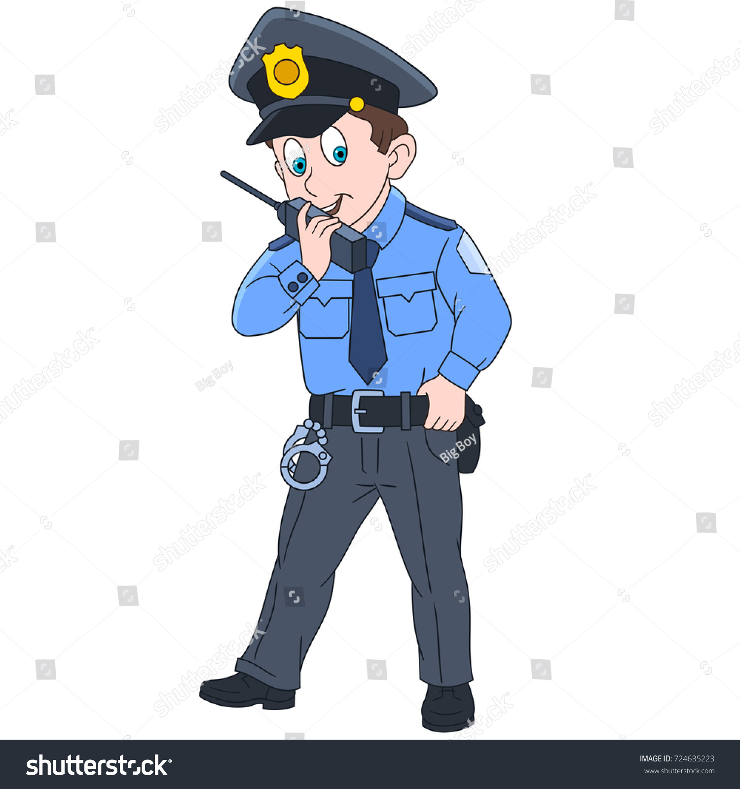 白い背景に漫画の警察官 警官 子どもや子ども向けのカラフルな本のページデザイン のベクター画像素材 ロイヤリティフリー