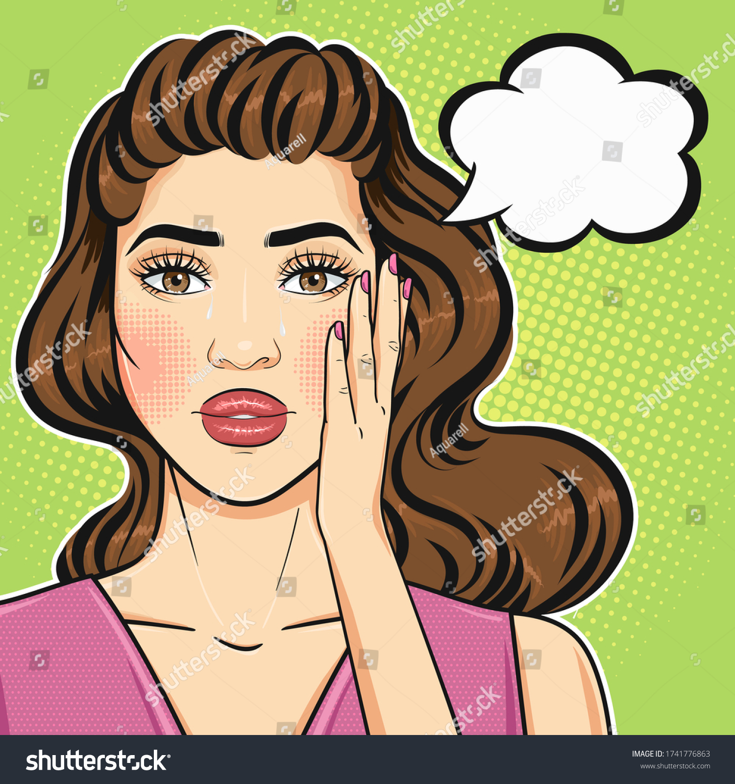 Cartoon Pop Art Woman Crying Face Stock Vector Royalty Free