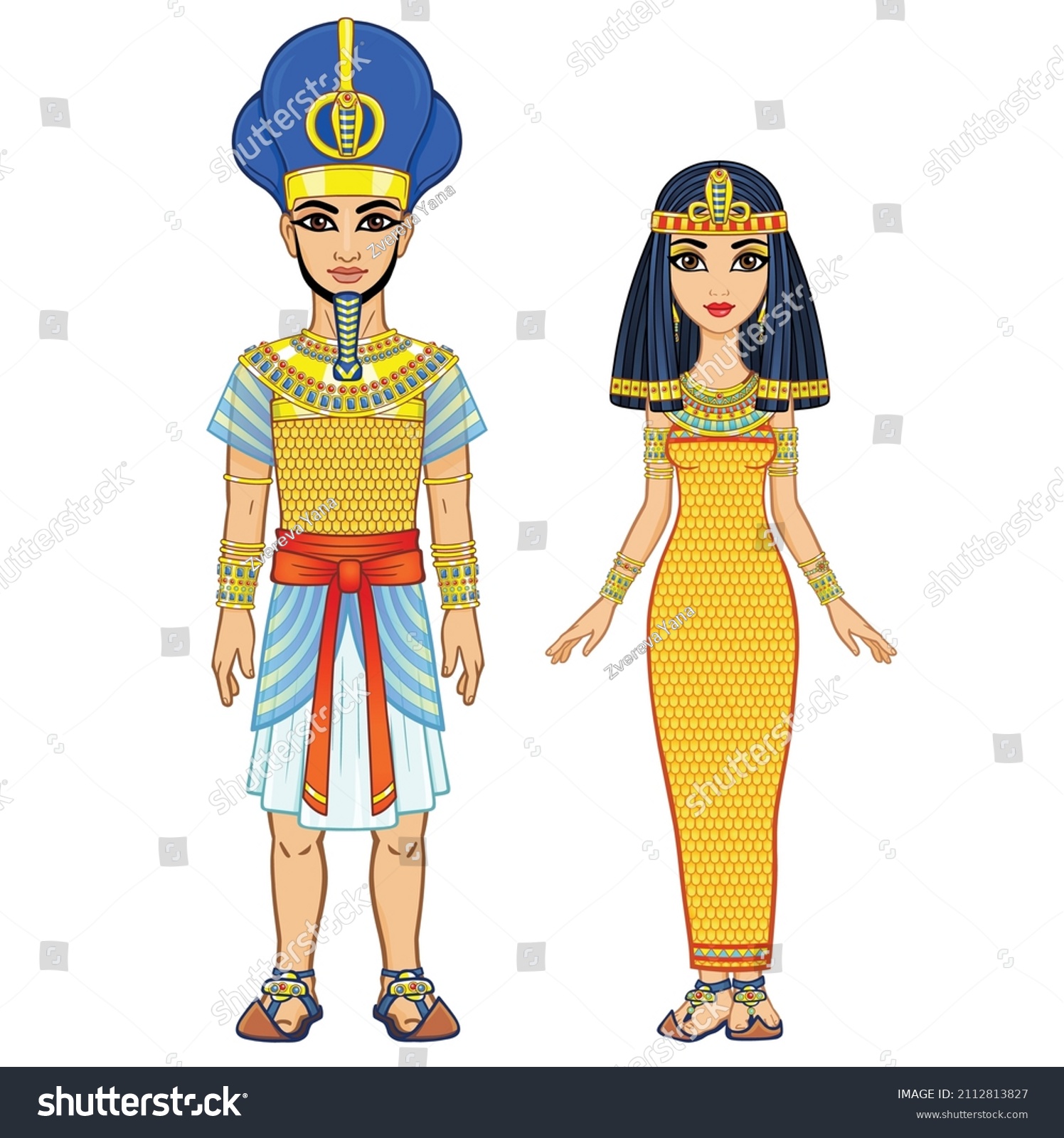 Cartoon Portrait Egyptian Family Ancient Clothes Stock Vector (Royalty ...