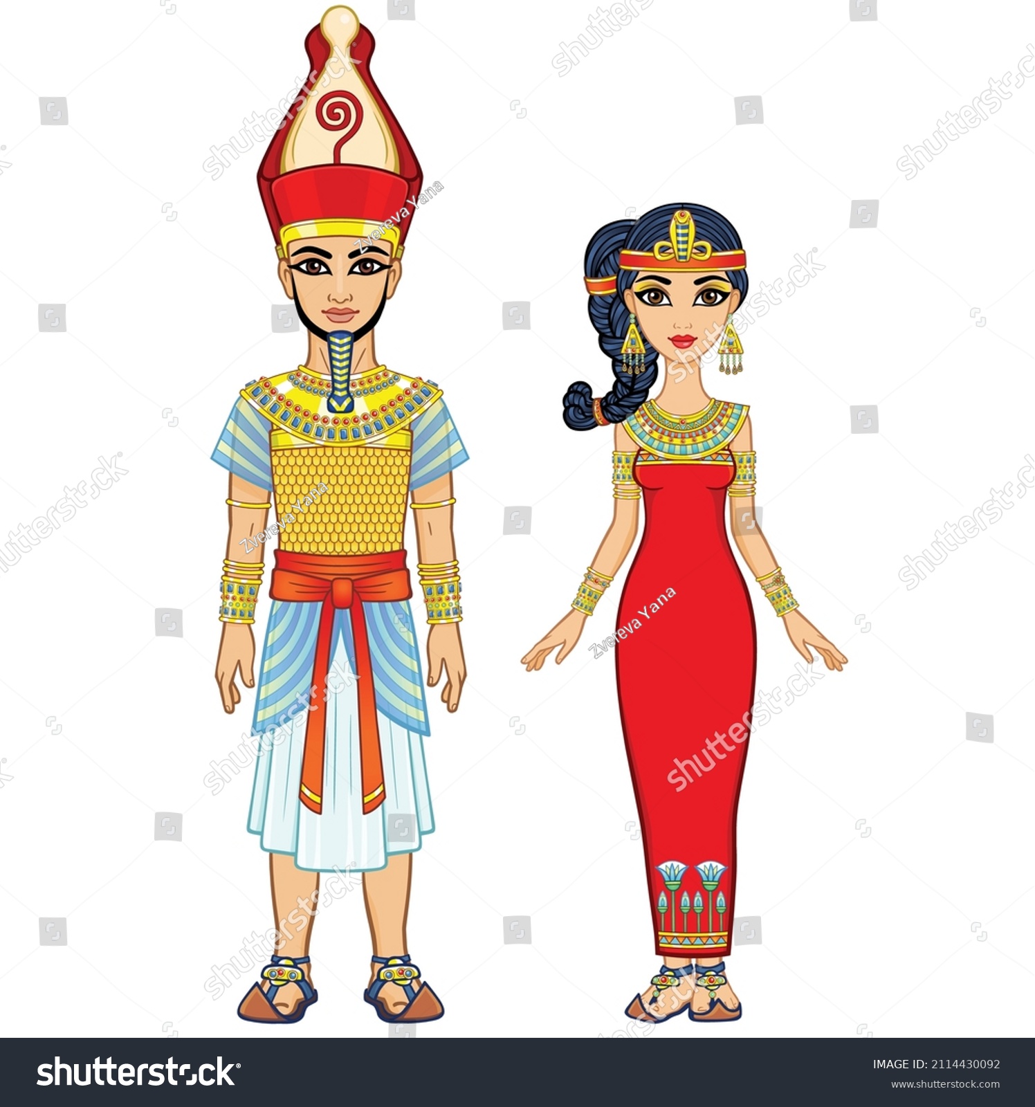 Cartoon Portrait Egyptian Family Ancient Clothes Stock Vector (Royalty ...