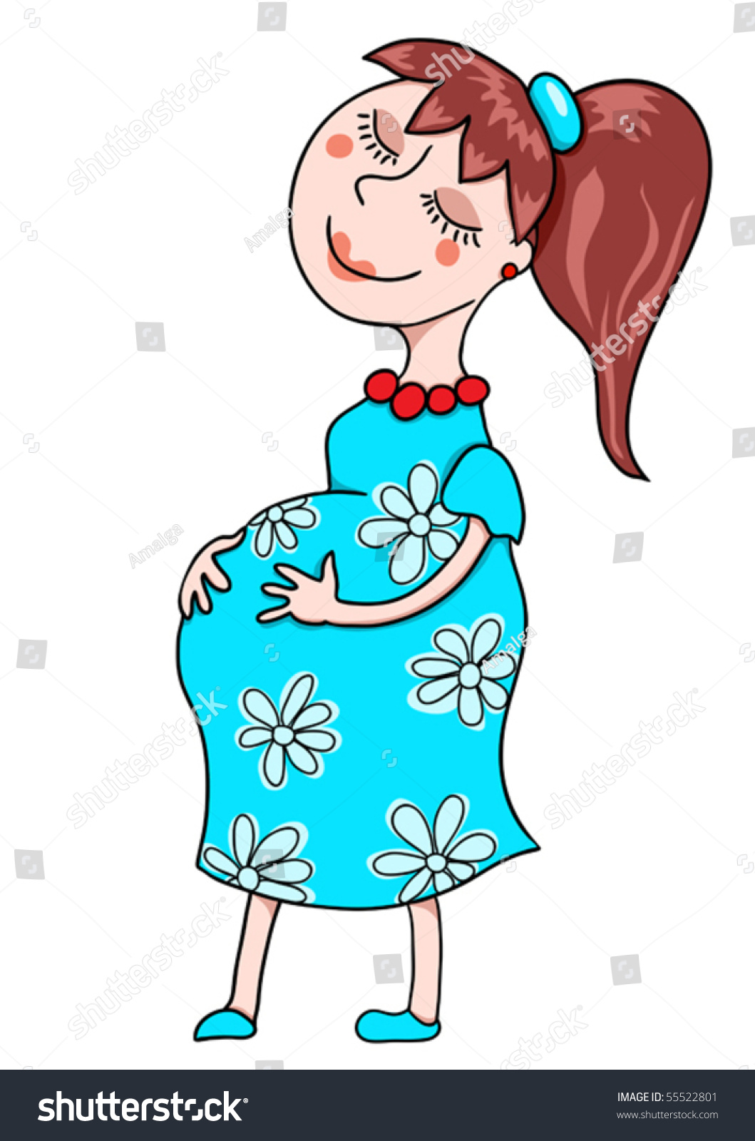 Cartoon Pregnant Woman. Isolated On White. Vector Illustration ...