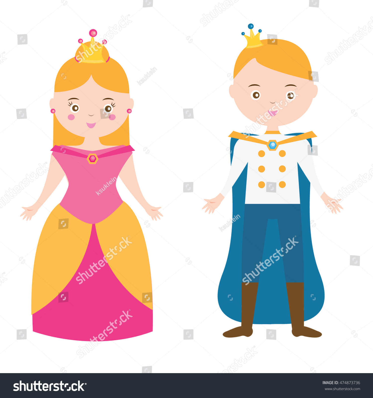 Cartoon Princess Prince Crowns Characters Cartoon Stock Vector ...