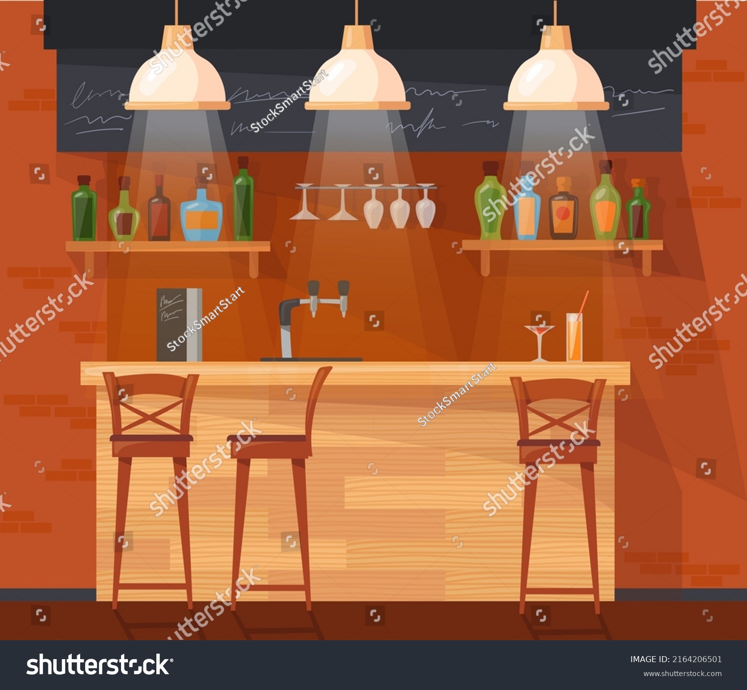 Cartoon Pub Counter Bar Interior Inside Stock Vector (Royalty Free ...