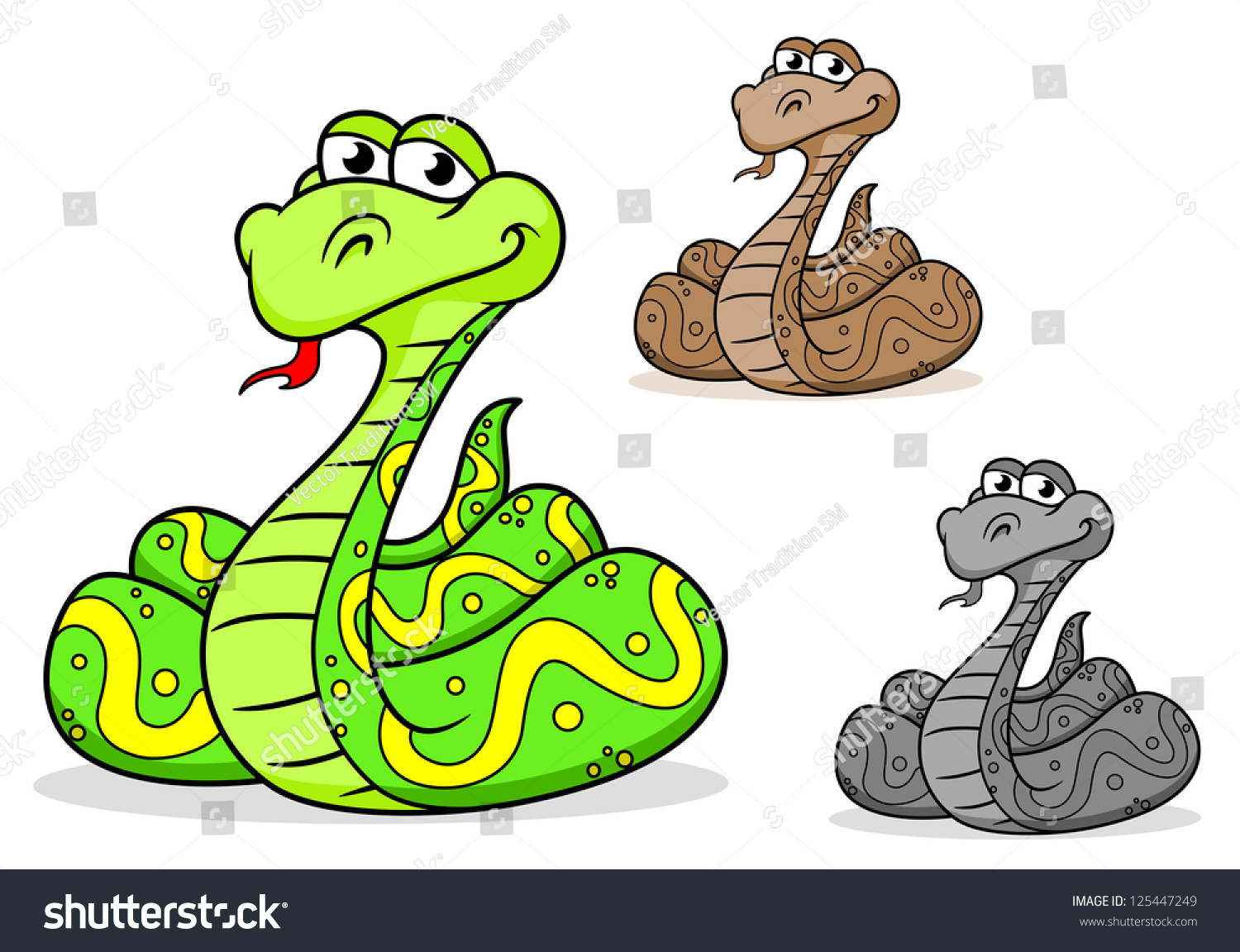 Cartoon Python Snake Three Variations Isolated Stock Vector (Royalty ...