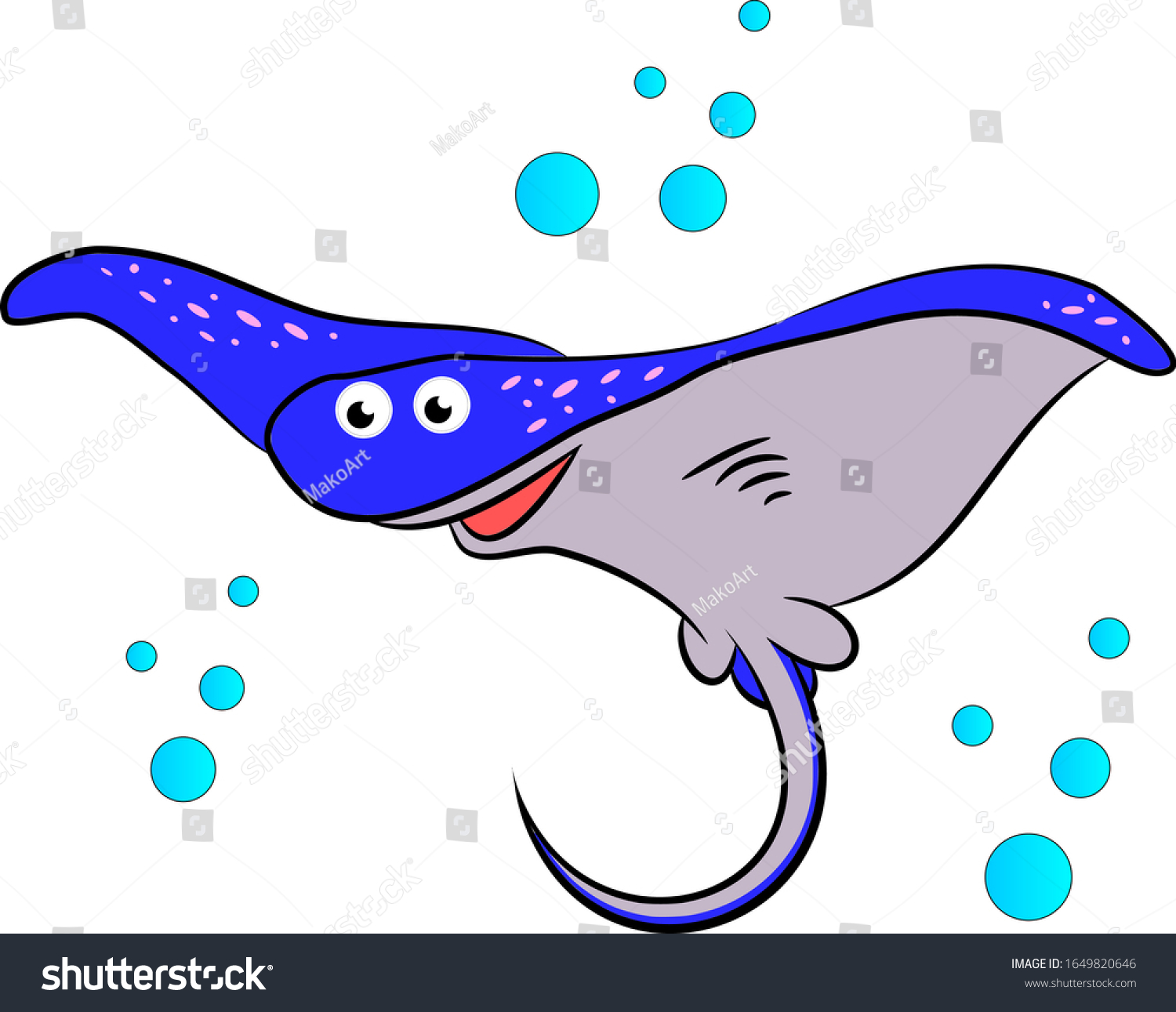 Cartoon Ray Fish Blue Manta Ray Stock Vector Royalty Free