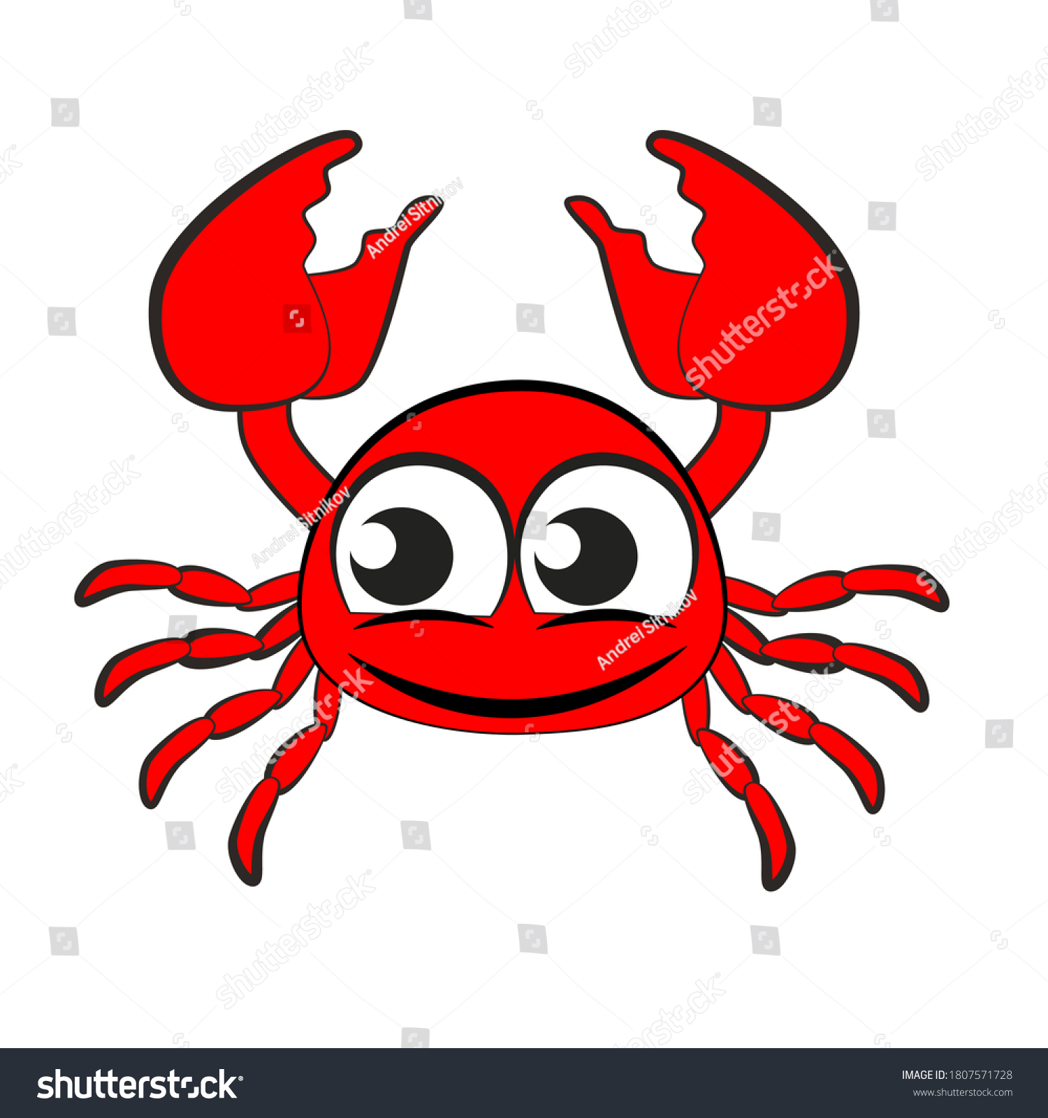 Cartoon Red Crab Large Claws Isolated Stock Vector (Royalty Free ...