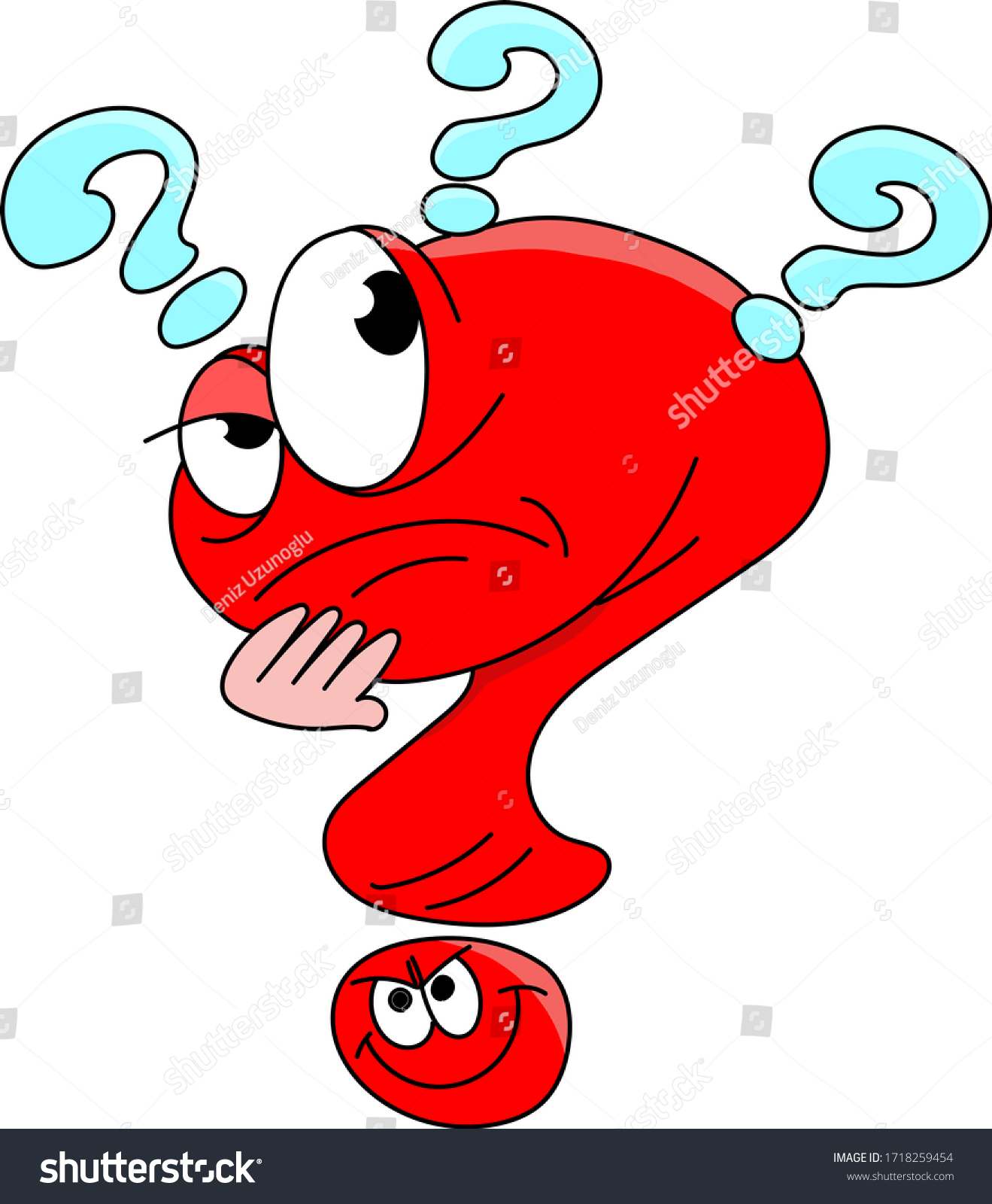 Vektor Stok Cartoon Red Question Mark Thinking Deeply Tanpa Royalti 1718259454 Shutterstock 1636