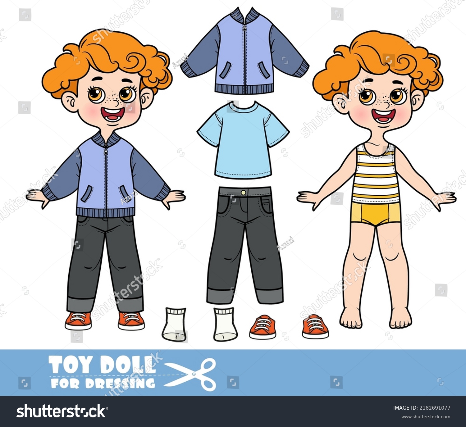 Cartoon Redhaired Boy Dressed Clothes Separately Stock Vector (Royalty ...