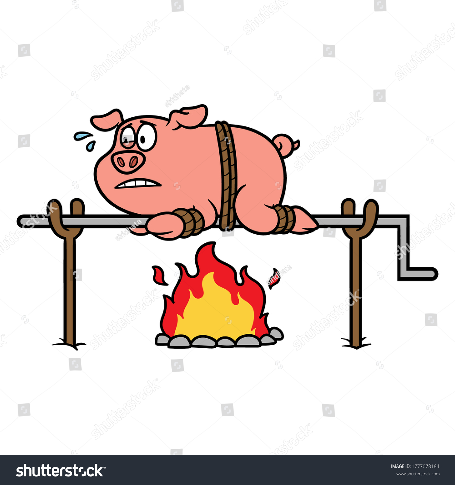 Cartoon Roast Pig On Spit Illustration Stock Vector Royalty Free 1777078184