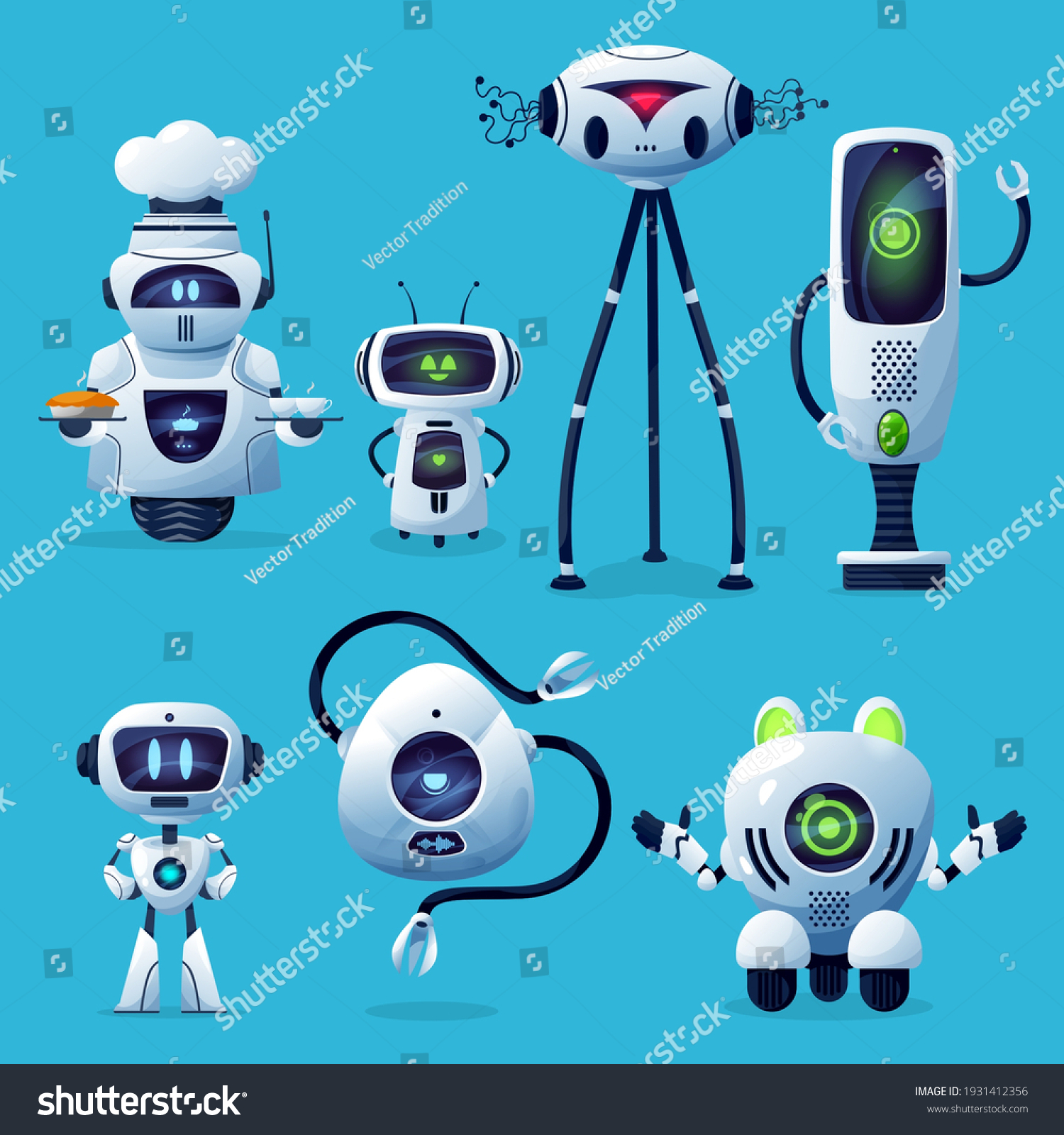 Cartoon Robots Vector Icons Cute Cyborg Stock Vector (Royalty Free ...