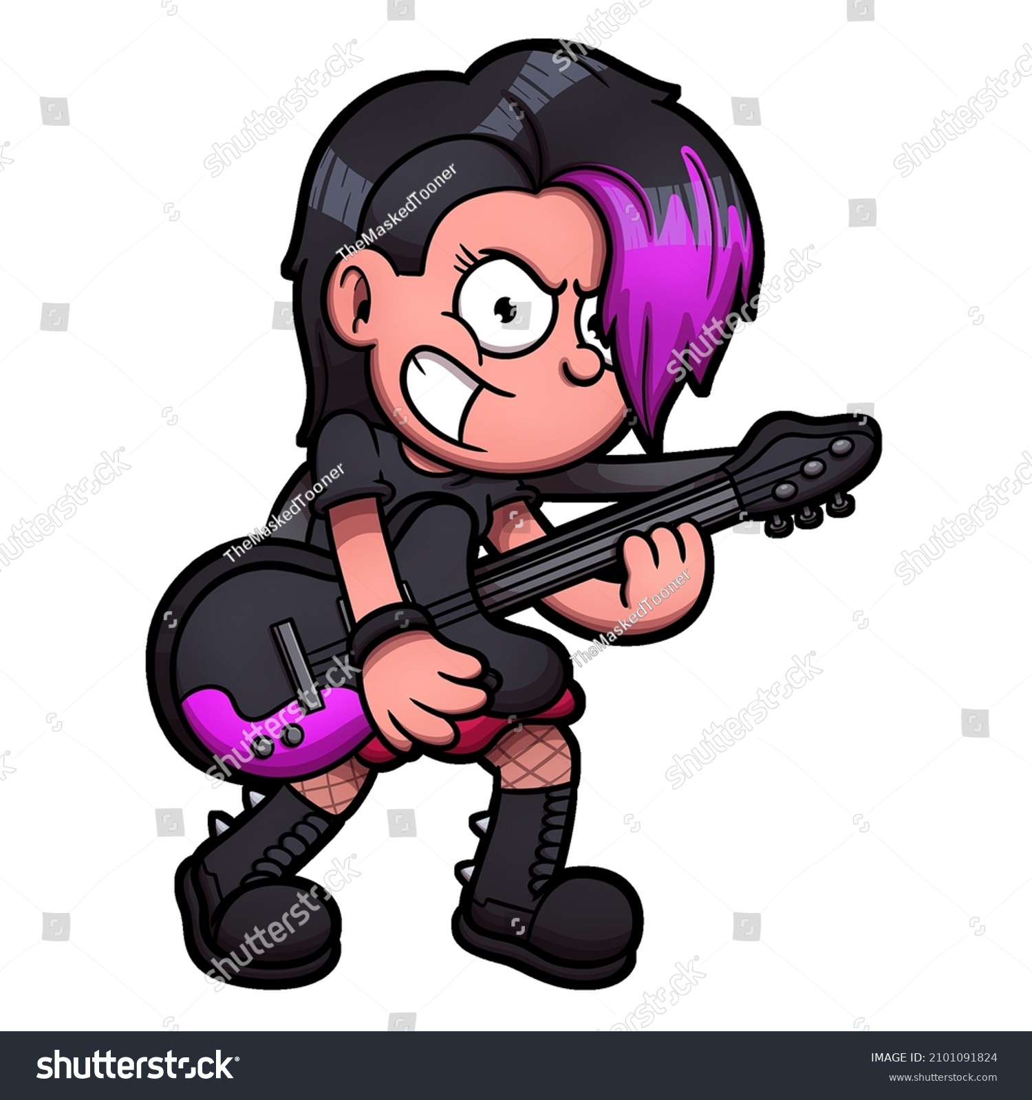 Cartoon Rocker Girl Playing Guitar Vector Stock Vector (Royalty Free ...