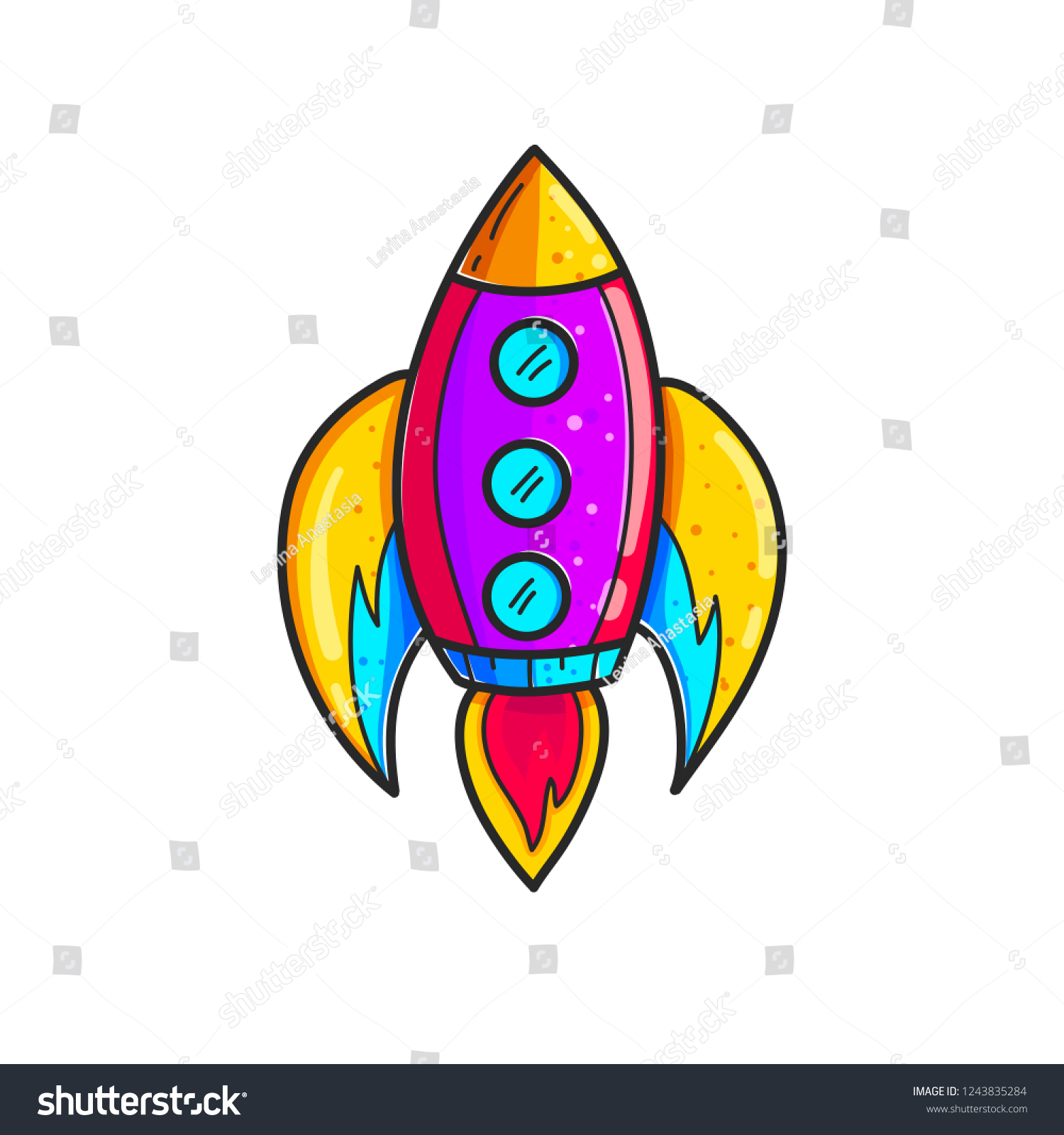 Cartoon Rockets Hand Drawn Color Icon Stock Vector Royalty Free