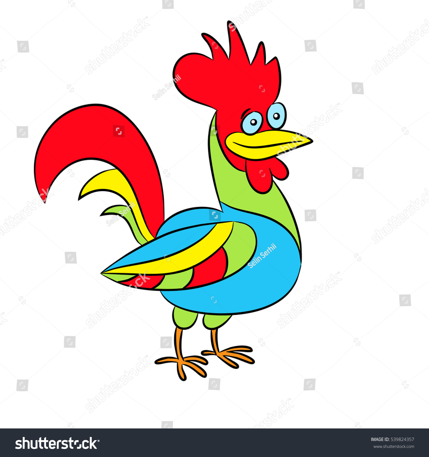 Cartoon Rooster Vector Illustration Cute Bird Stock Vector 539824357 ...