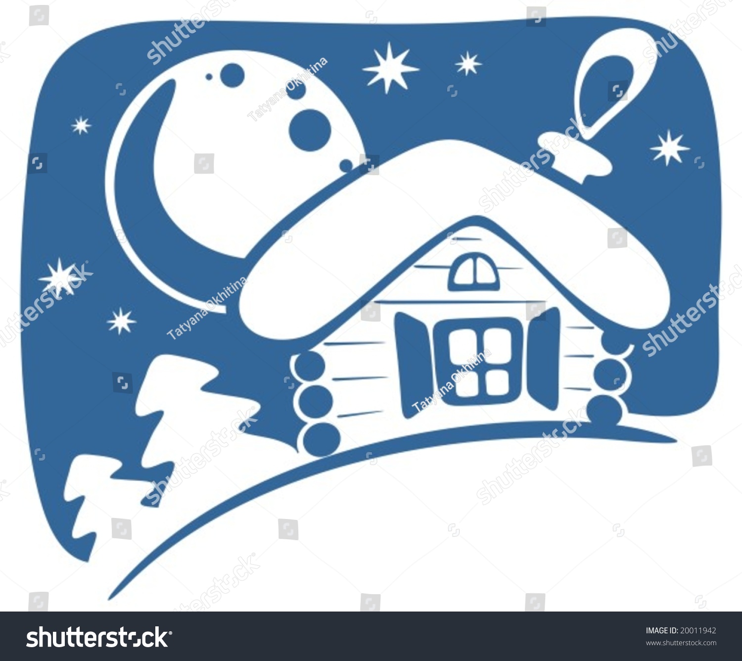 Cartoon Rural House And Moon On A Sky Background. Stock Vector ...