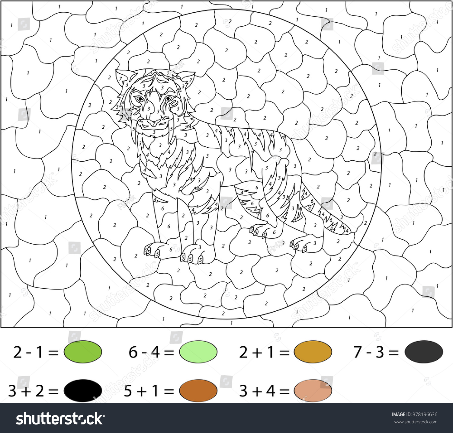 Cartoon Sabertoothed Tiger Color By Number: Stock-Vektorgrafik