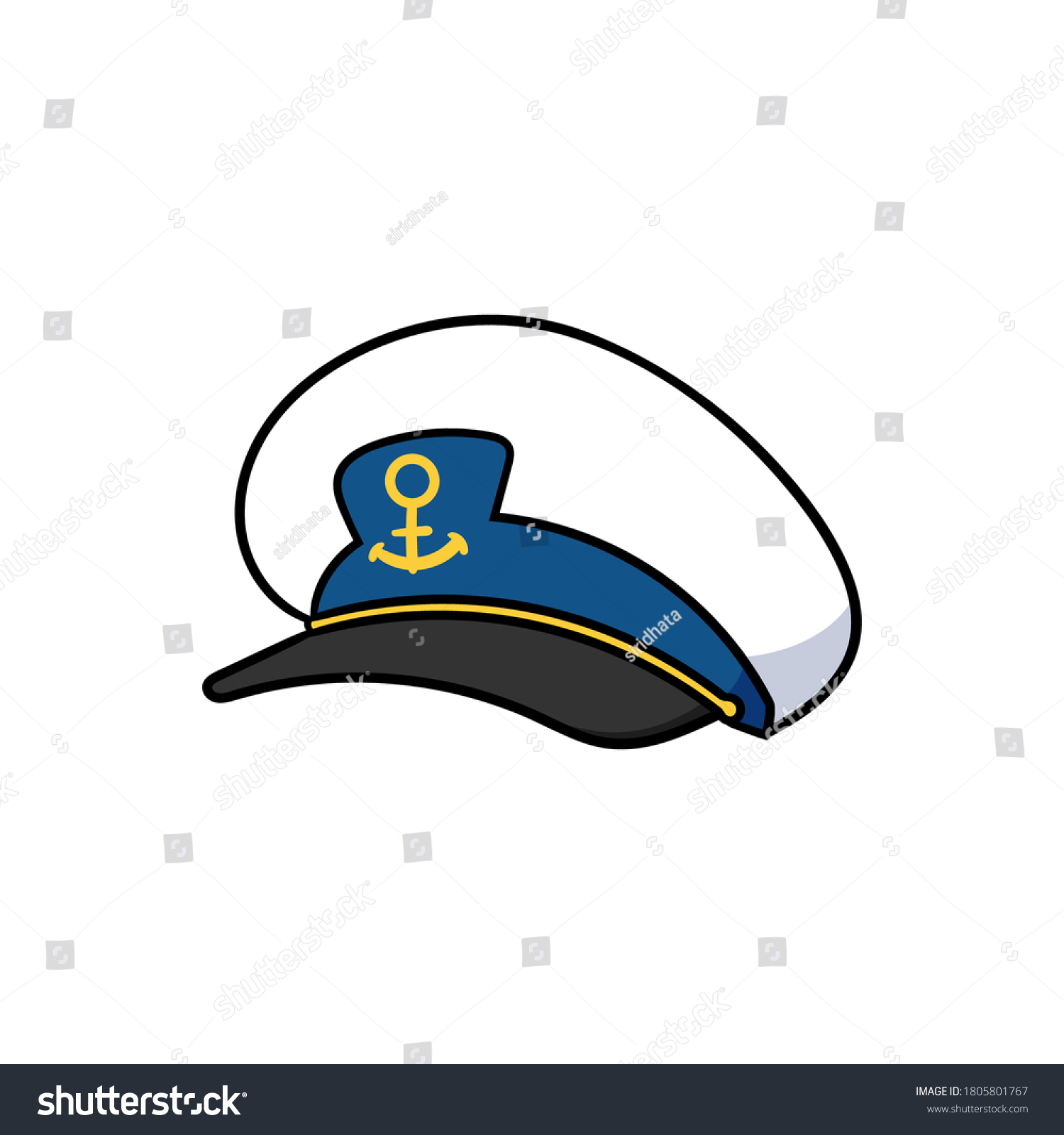 Cartoon Sailor Captain Hat Vector Illustration เวกเตอร์สต็อก (ปลอดค่า