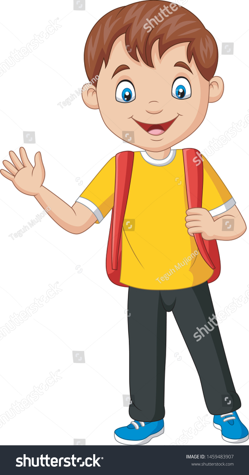 Cartoon School Boy Carrying Backpack Waving Stock Vector (Royalty Free ...