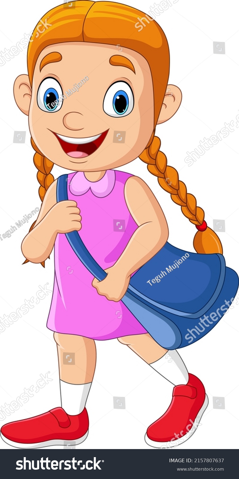 Cartoon School Girl Backpack Go School Stock Vector (royalty Free 