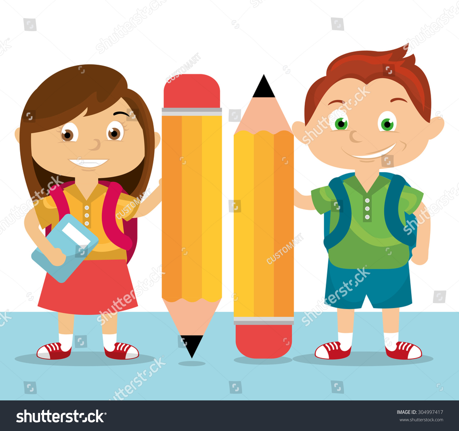 Cartoon School Students Pencil Stock Vector (Royalty Free) 304997417