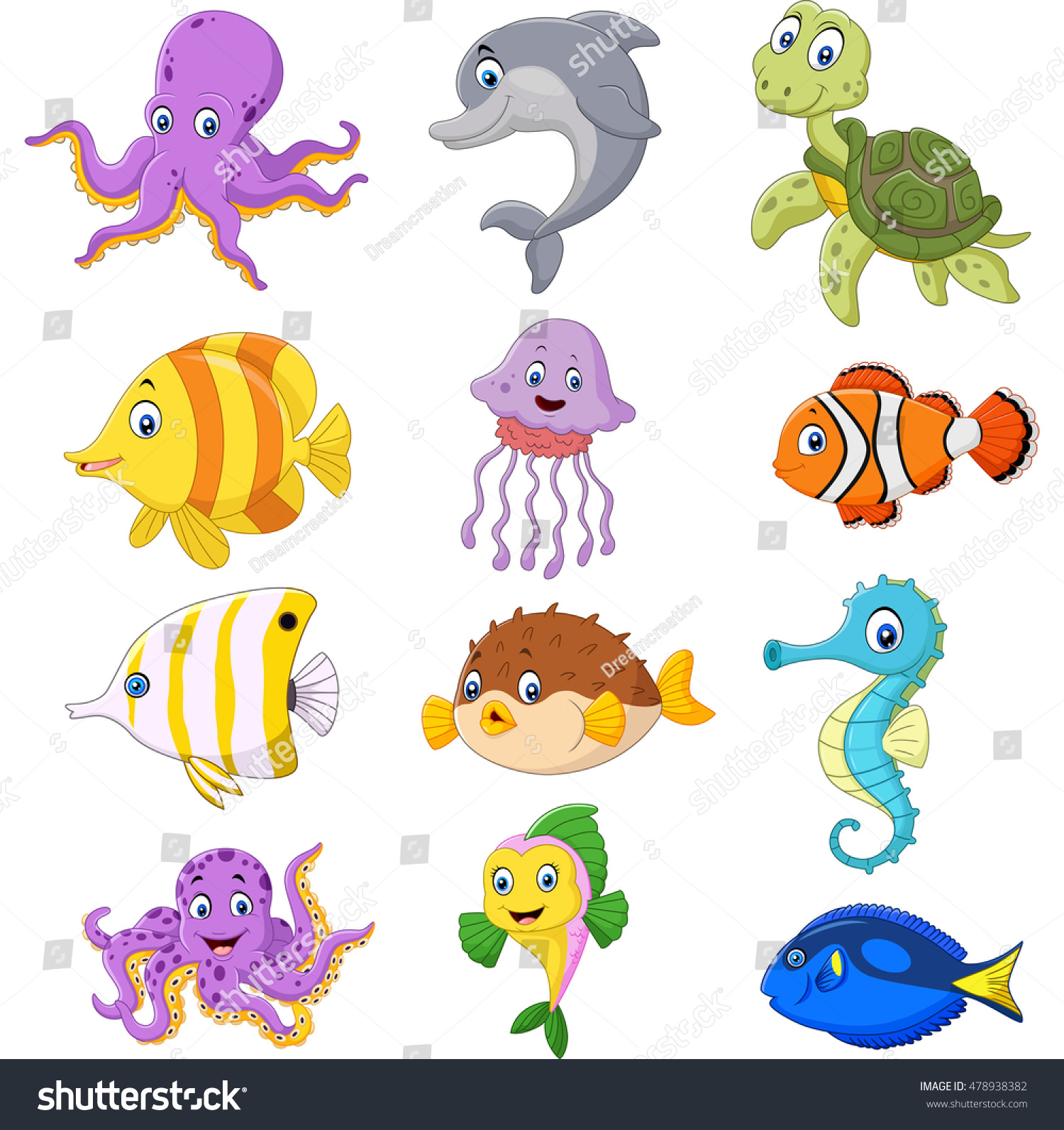 Cartoon Sea Life Collection Stock Vector 478938382 - Shutterstock