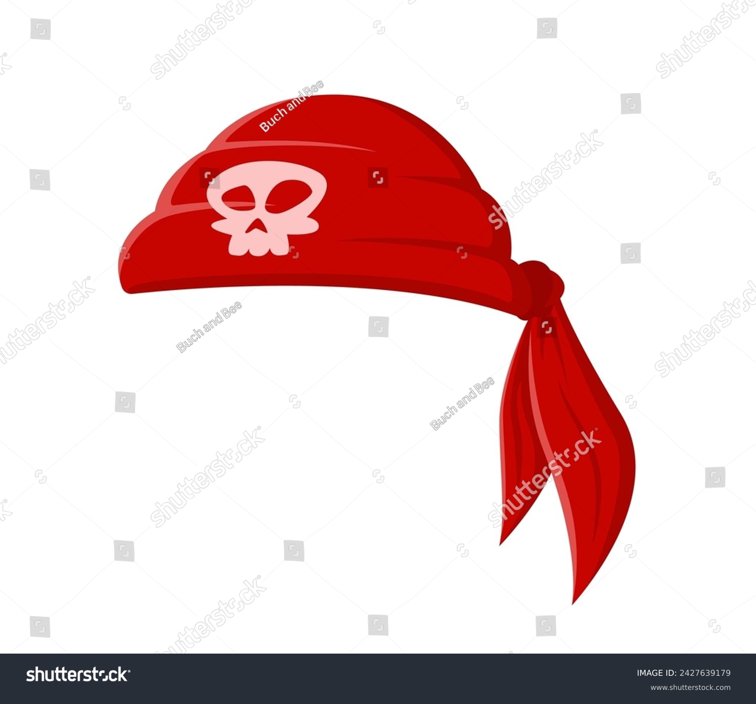SVG of Cartoon sea pirate bandana, red corsair textile headwear with skull emblem. Isolated vector sailor head scarf, vintage rover handkerchief, filibuster costume signifies swashbuckling buccaneer spirit svg