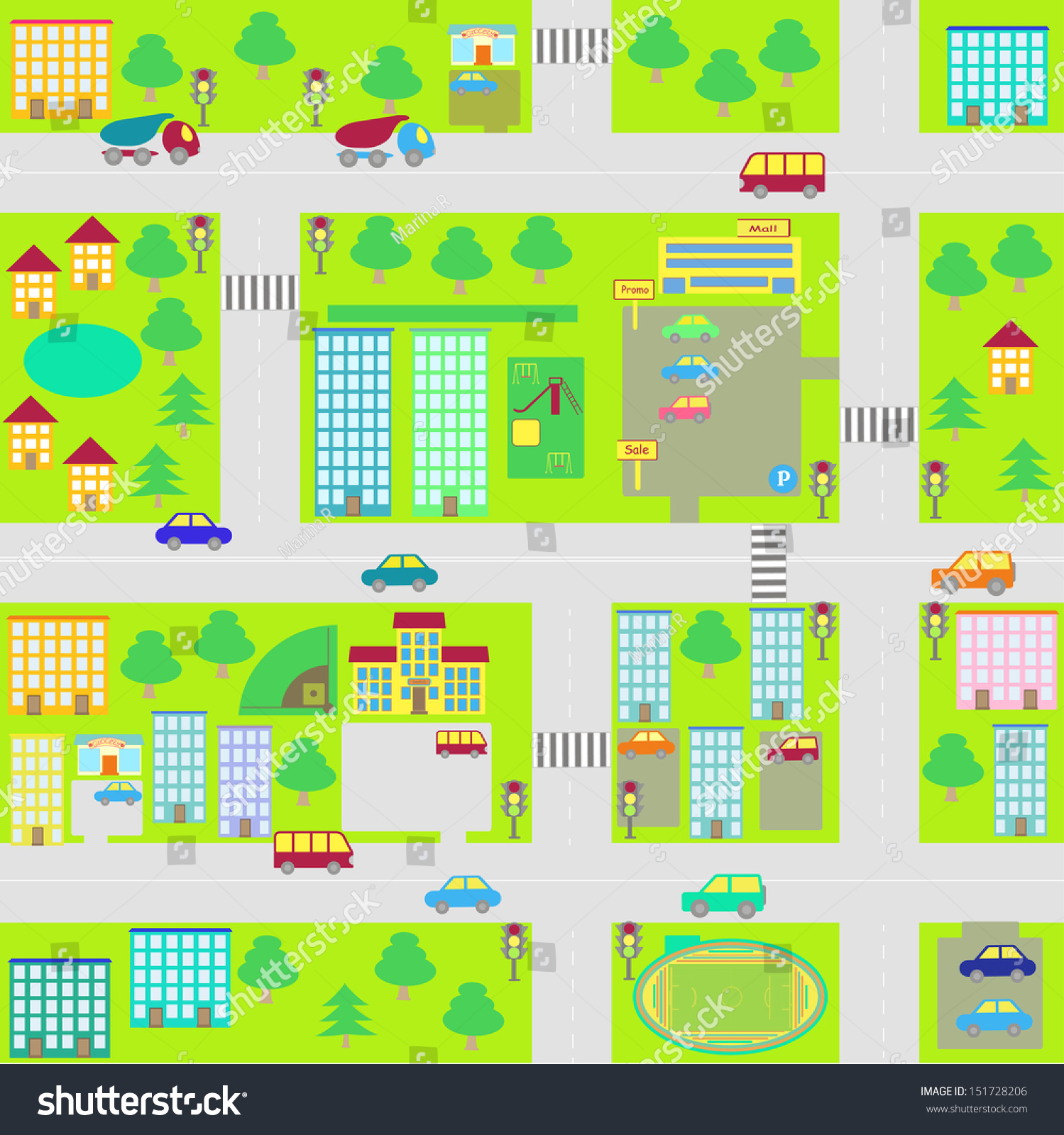 Cartoon Seamless City Map Stock Vector Illustration 151728206 ...