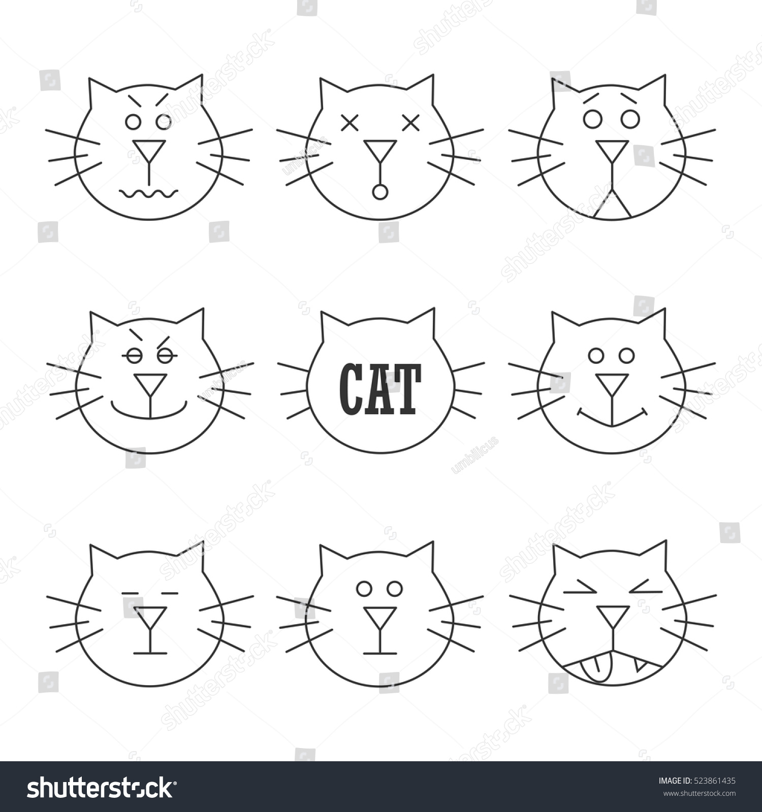 Cartoon Set Cat Icon Character Feeling Stock Vector Royalty Free Shutterstock