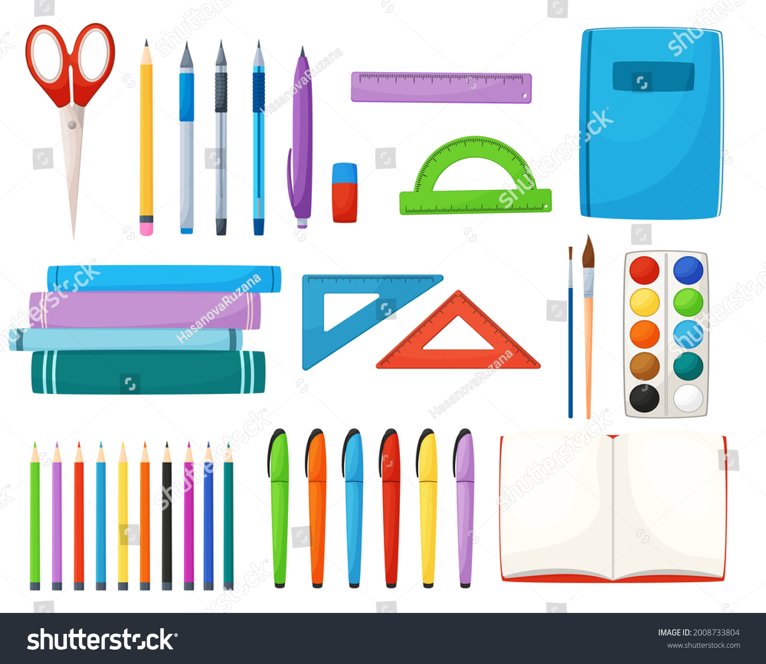 Cartoon Set Stationery Items Vector Illustration Stock Vector (Royalty ...