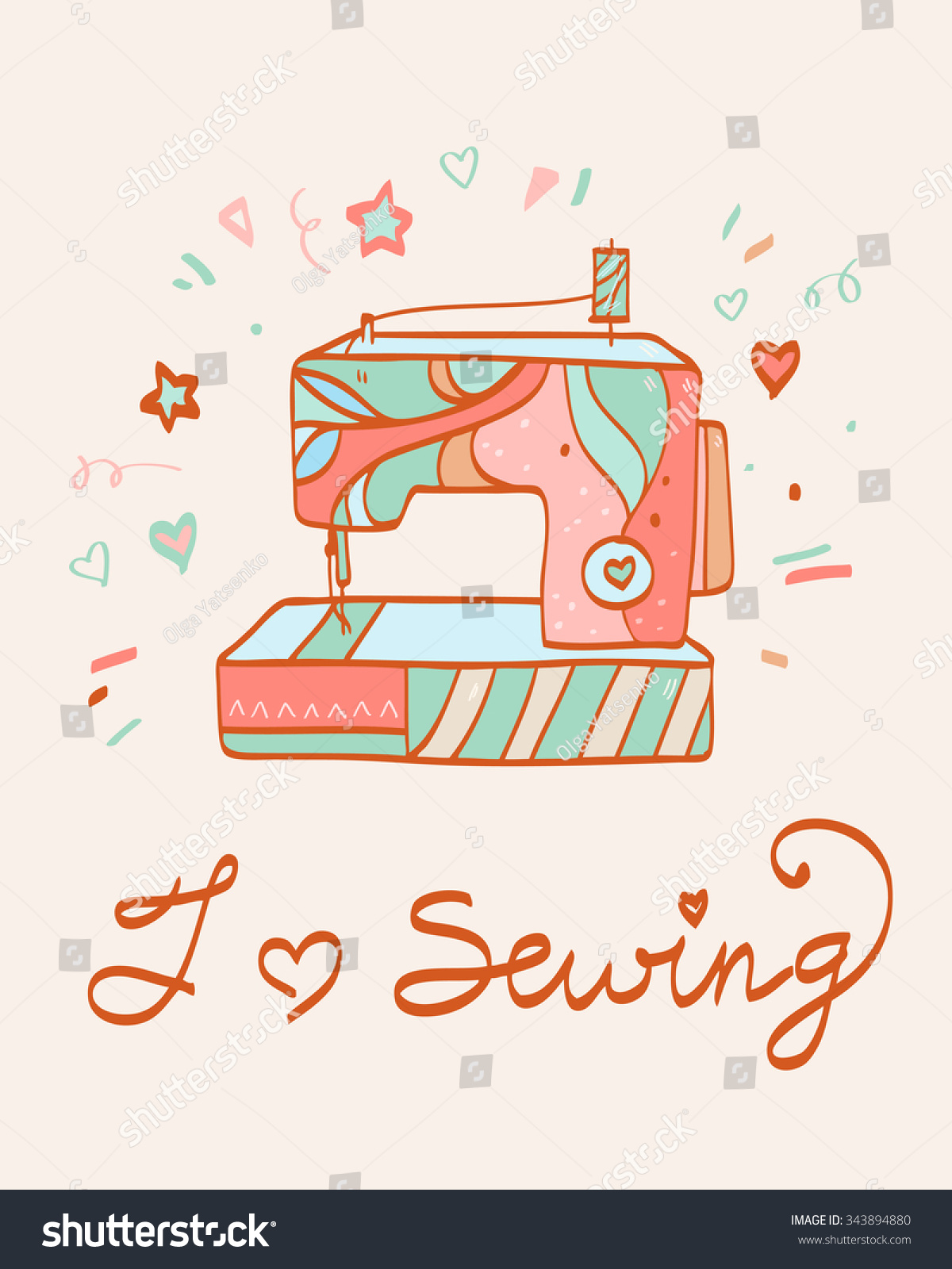 Cartoon Sewing Machine Text Love Sewing: เวกเตอร์สต็อก (ปลอดค่า
