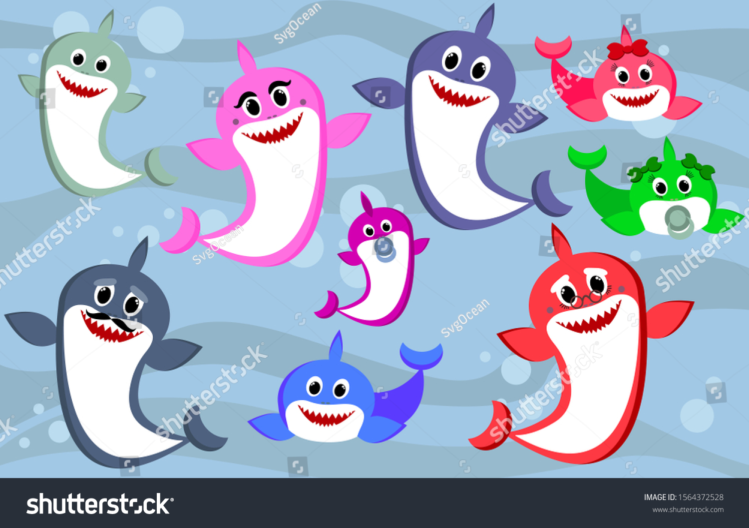 Cartoon Sharks Family Set Vector Baby Stock Vector Royalty Free