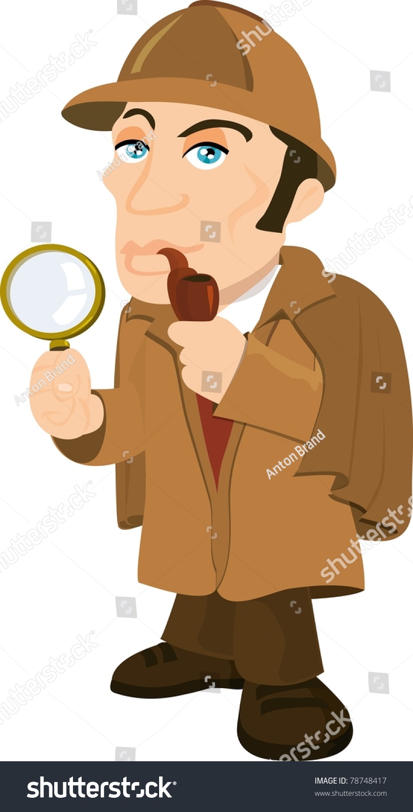 Cartoon Sherlock Holmes Magnifying Glass Isolated Stock Vector 78748417 ...