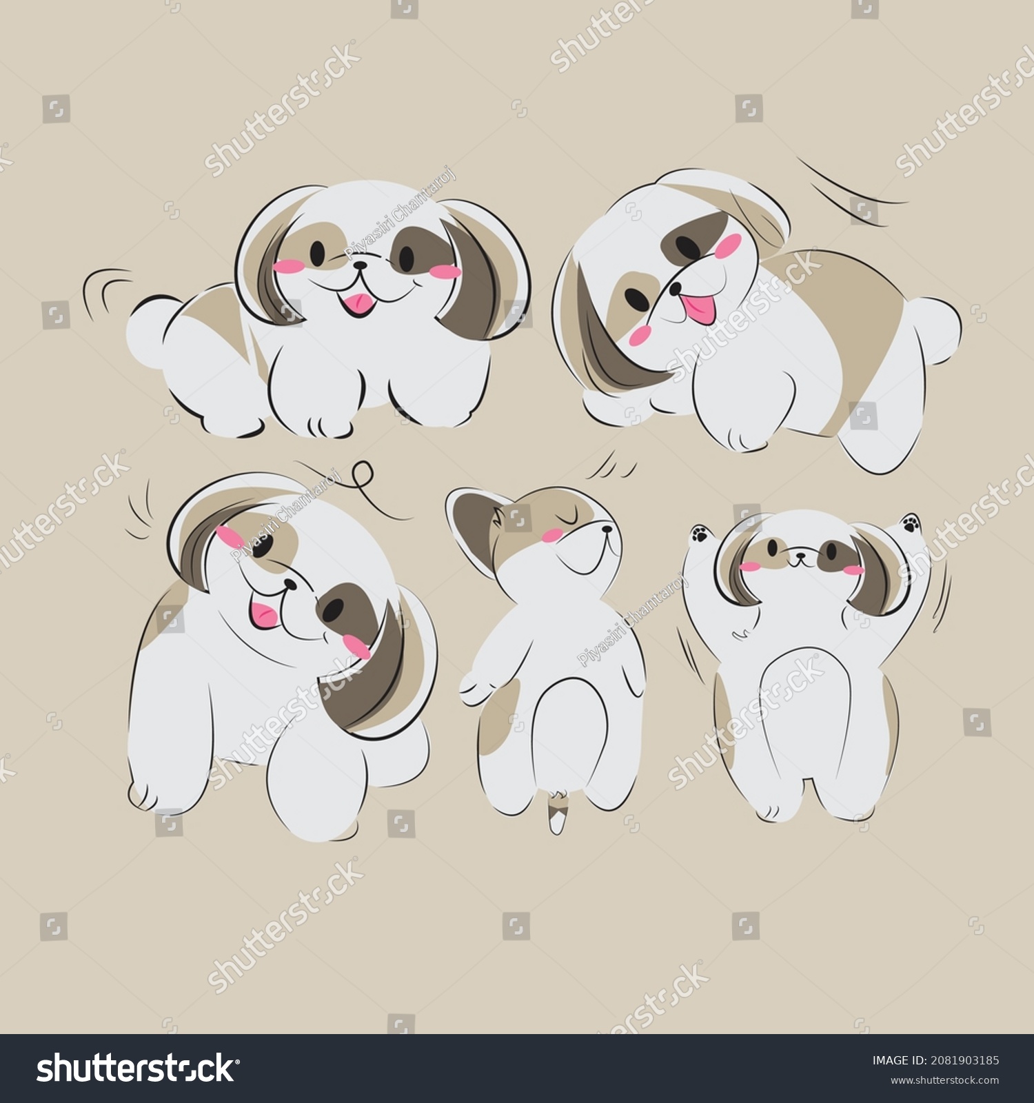 SVG of Cartoon Shih tzu dogs set. llustration for children. Cute Shih tzu dogs in different poses. svg
