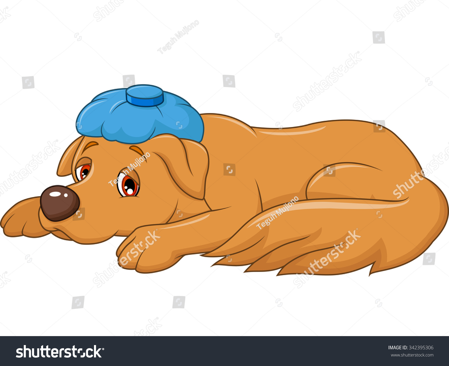 Cartoon Sick Dog With Ice Bag, Isolated On White Background Stock ...