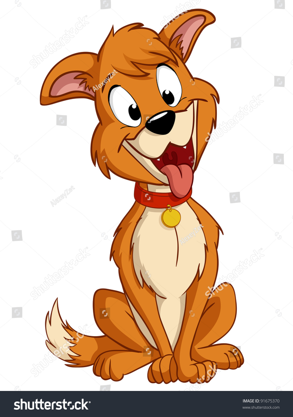 Cartoon Silly Sitting Dog Red Collar Stock Vector 91675370 - Shutterstock
