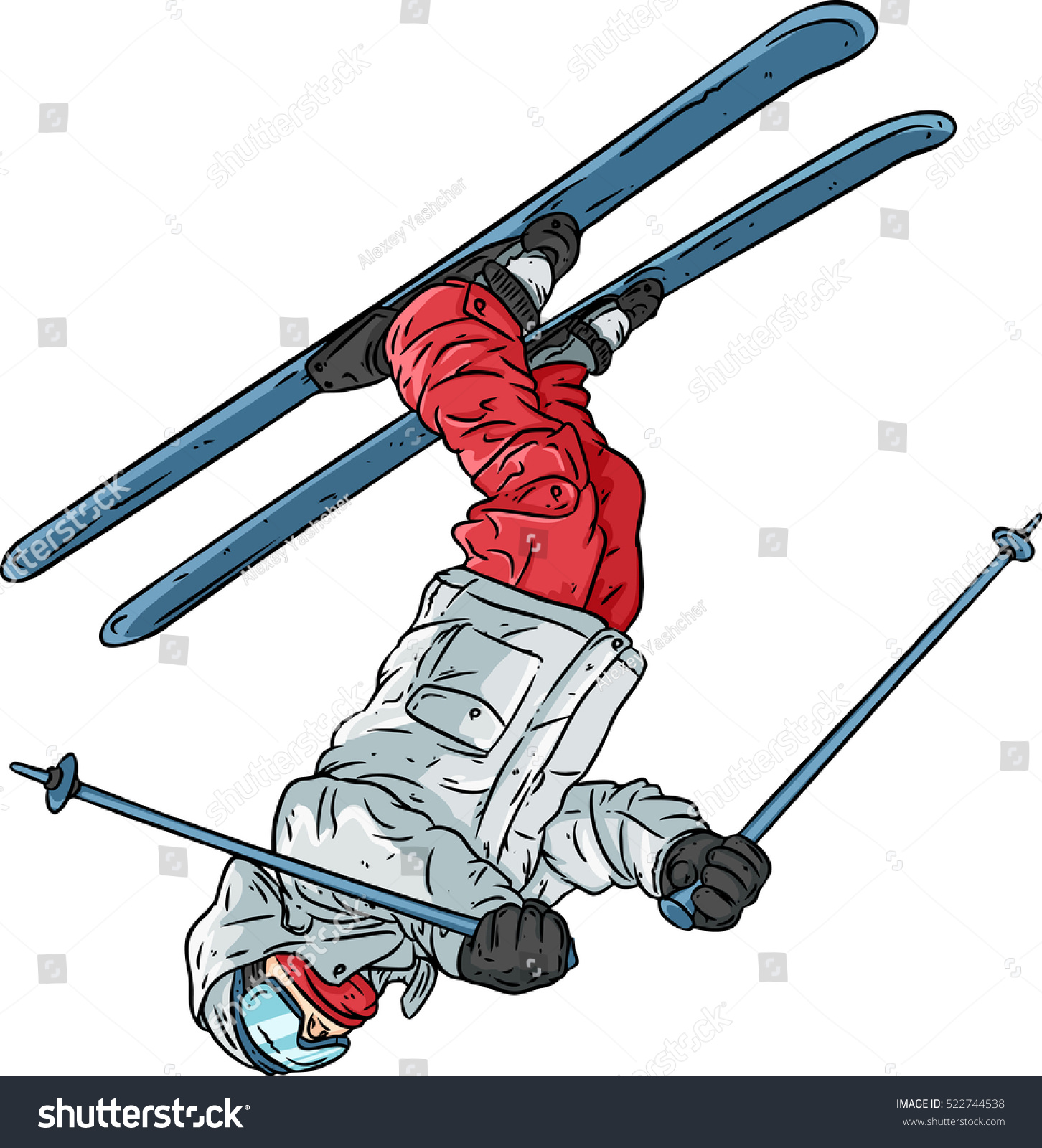 Cartoon Skier Doing Back Flip Jump Stock Vector Royalty Free